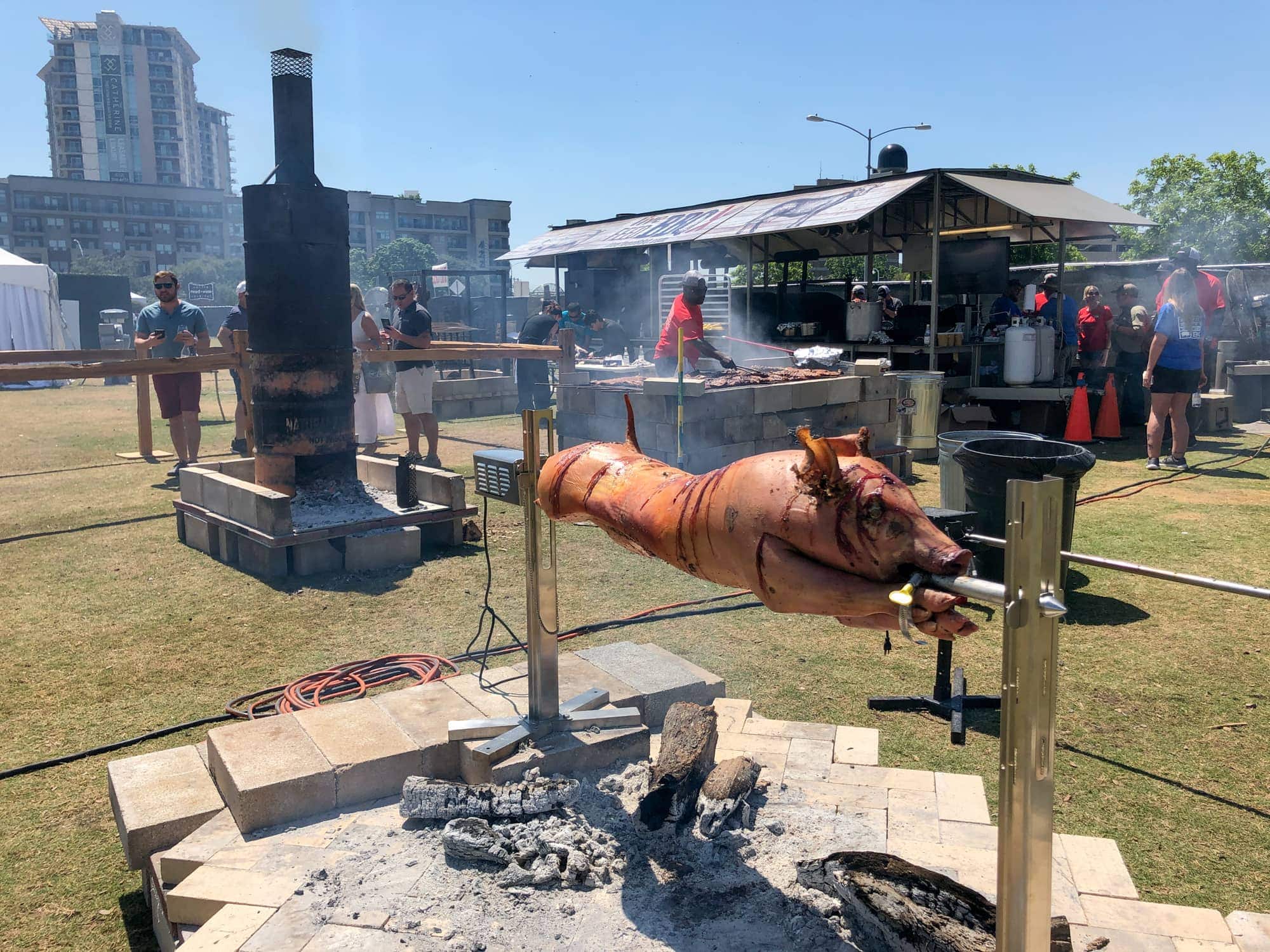 Pig roast in the BBQ area