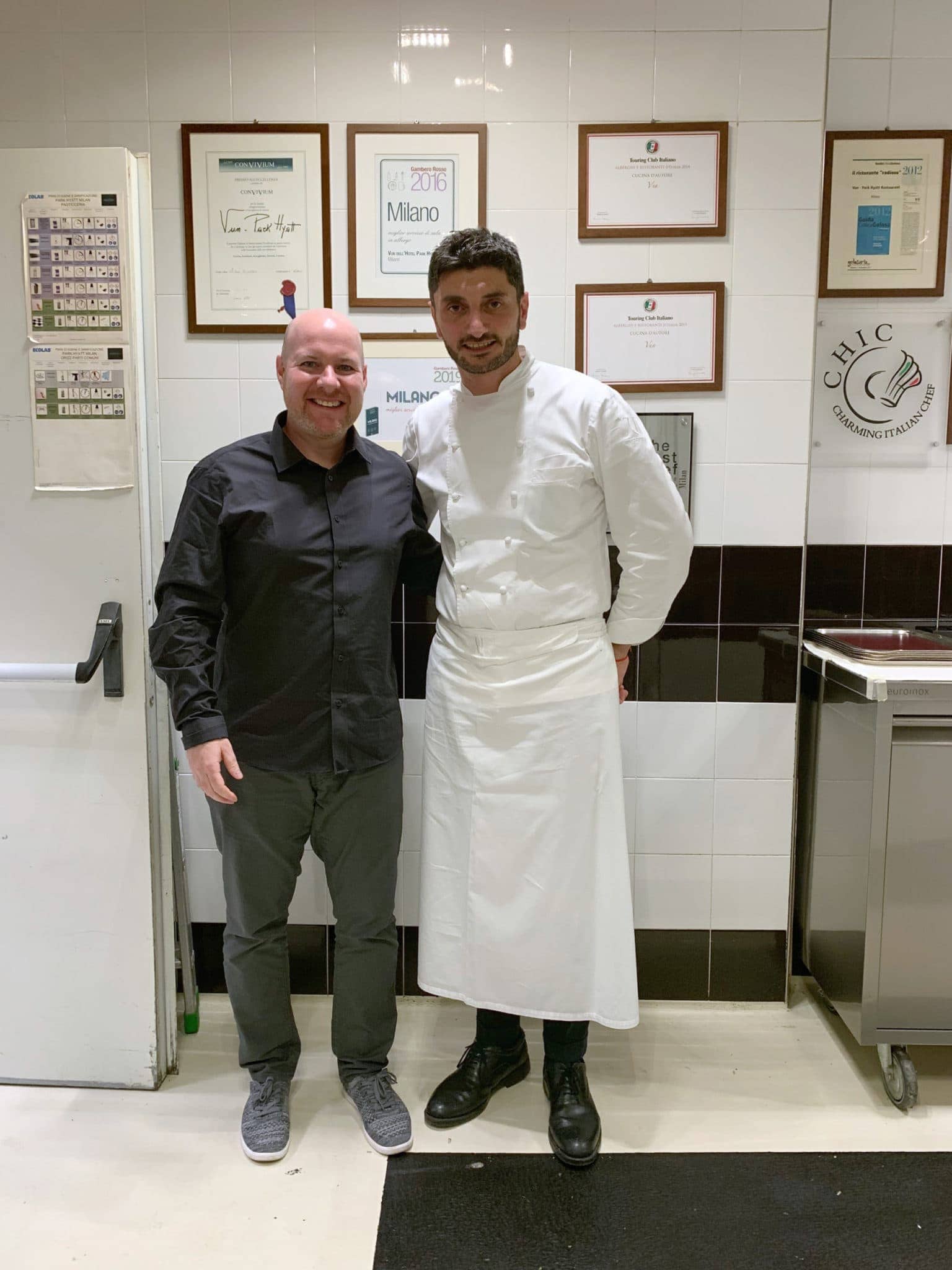 Posing with executive chef Andrea Aprea in the kitchen