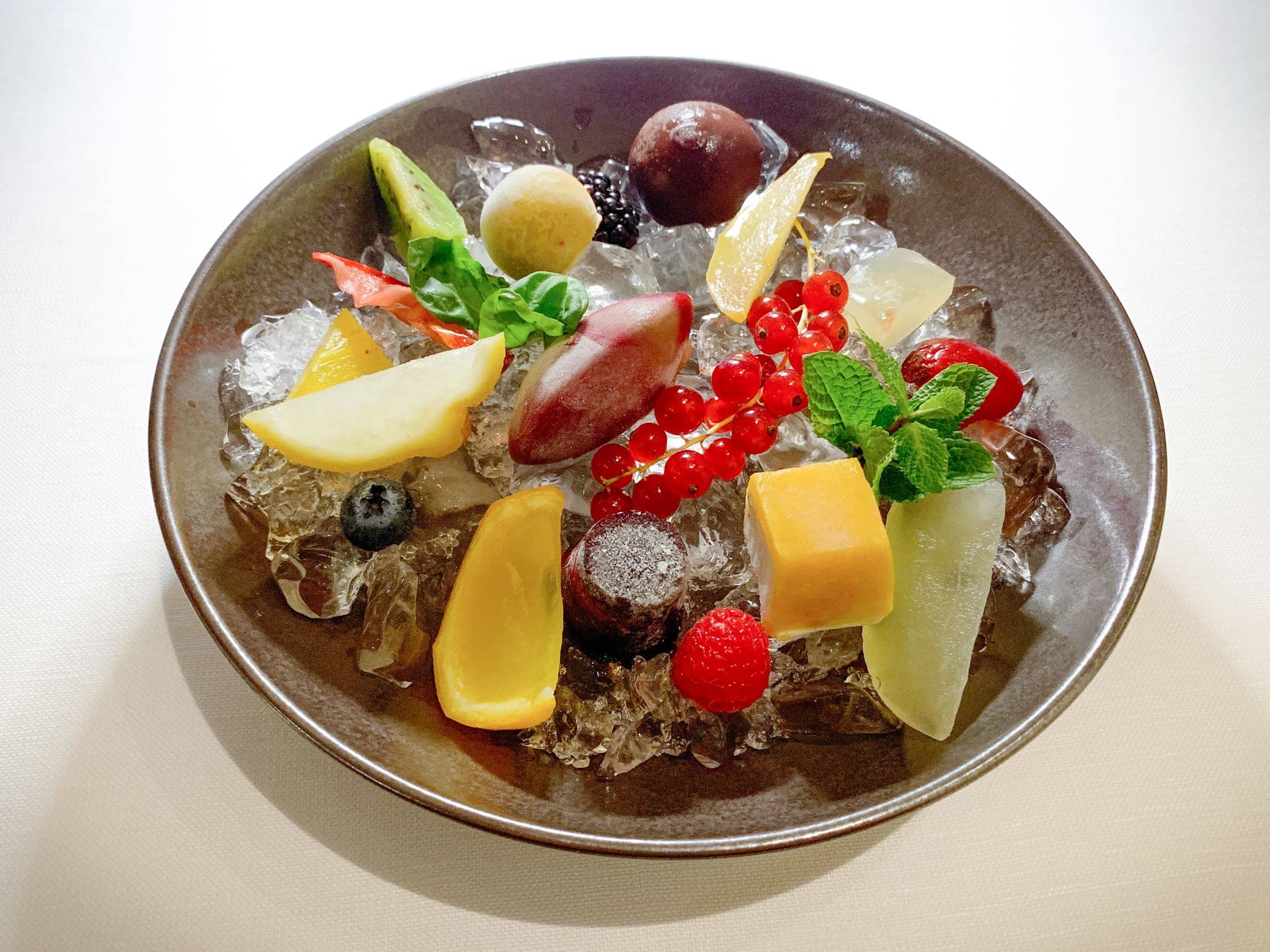 Interpretations of ice cream, sorbet, and fruit at I Portici Restaurant