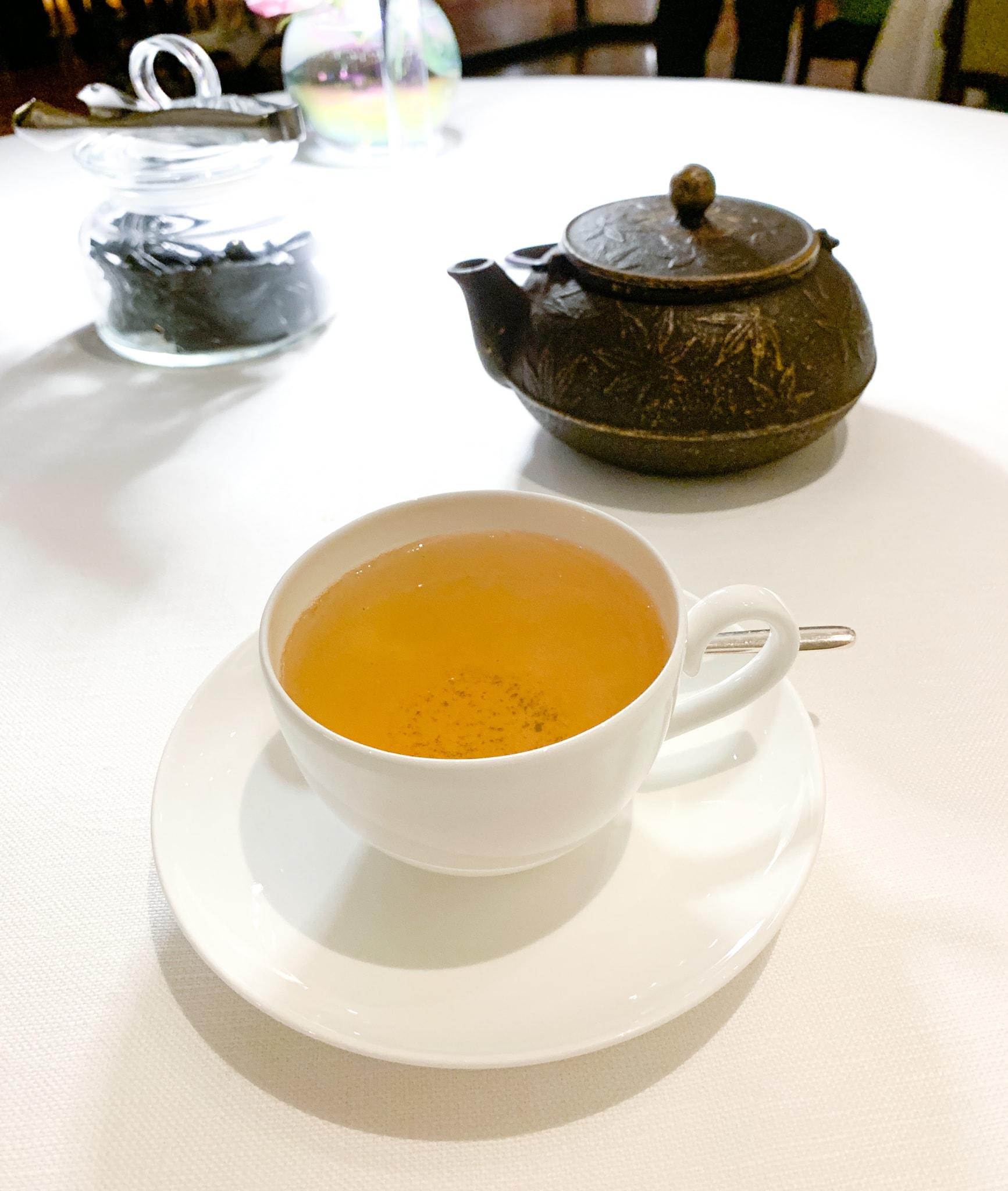 Japanese green tea and black licorice at I Portici Restaurant in Bologna, Italy