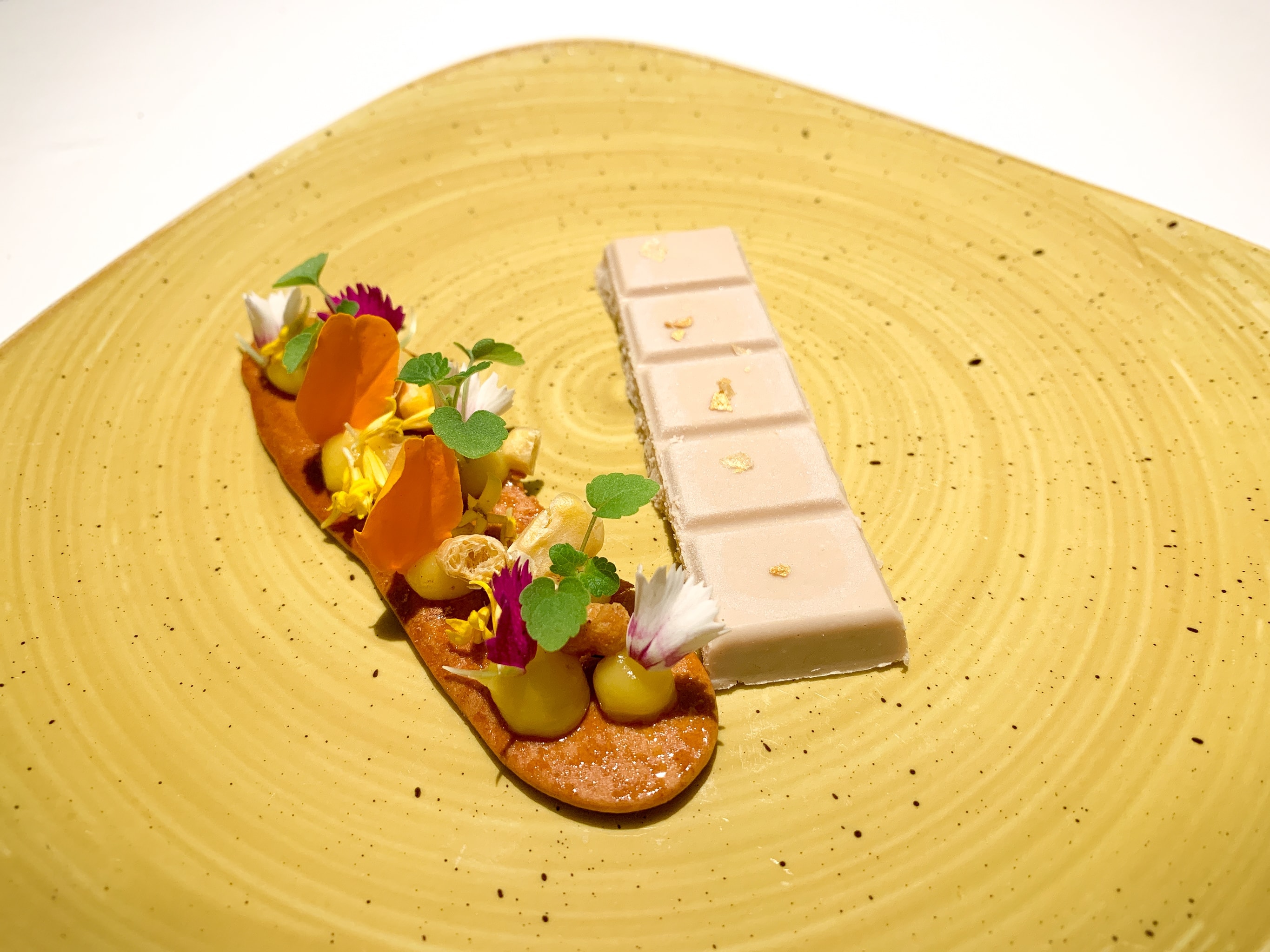 Duck foie gras, crunch sweet bread and corn textures at Massana