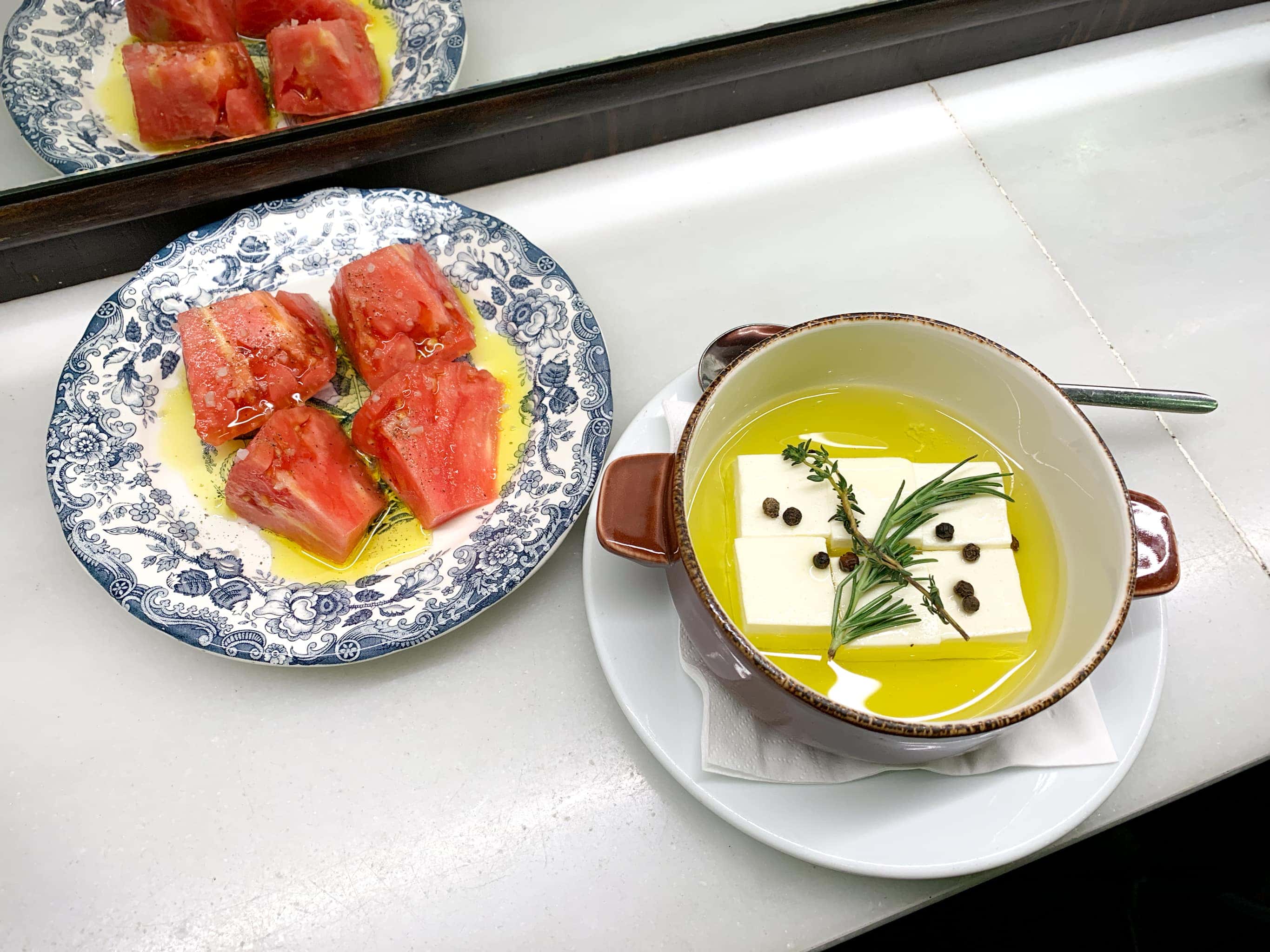 Tomato and feta cheese salad at Bodega 1900