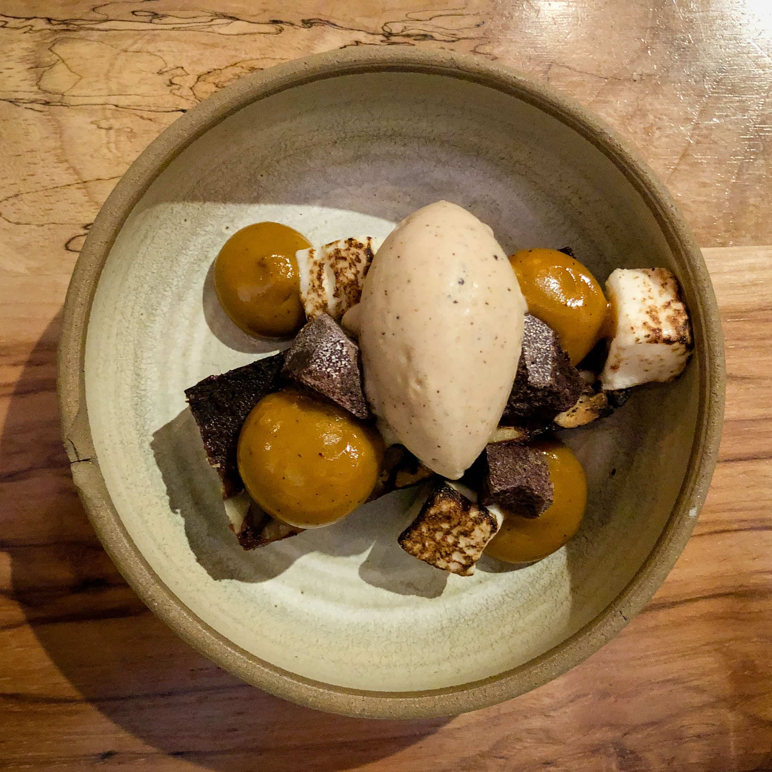 Chocolate pecan bar with toasted mallow at Barley Swine