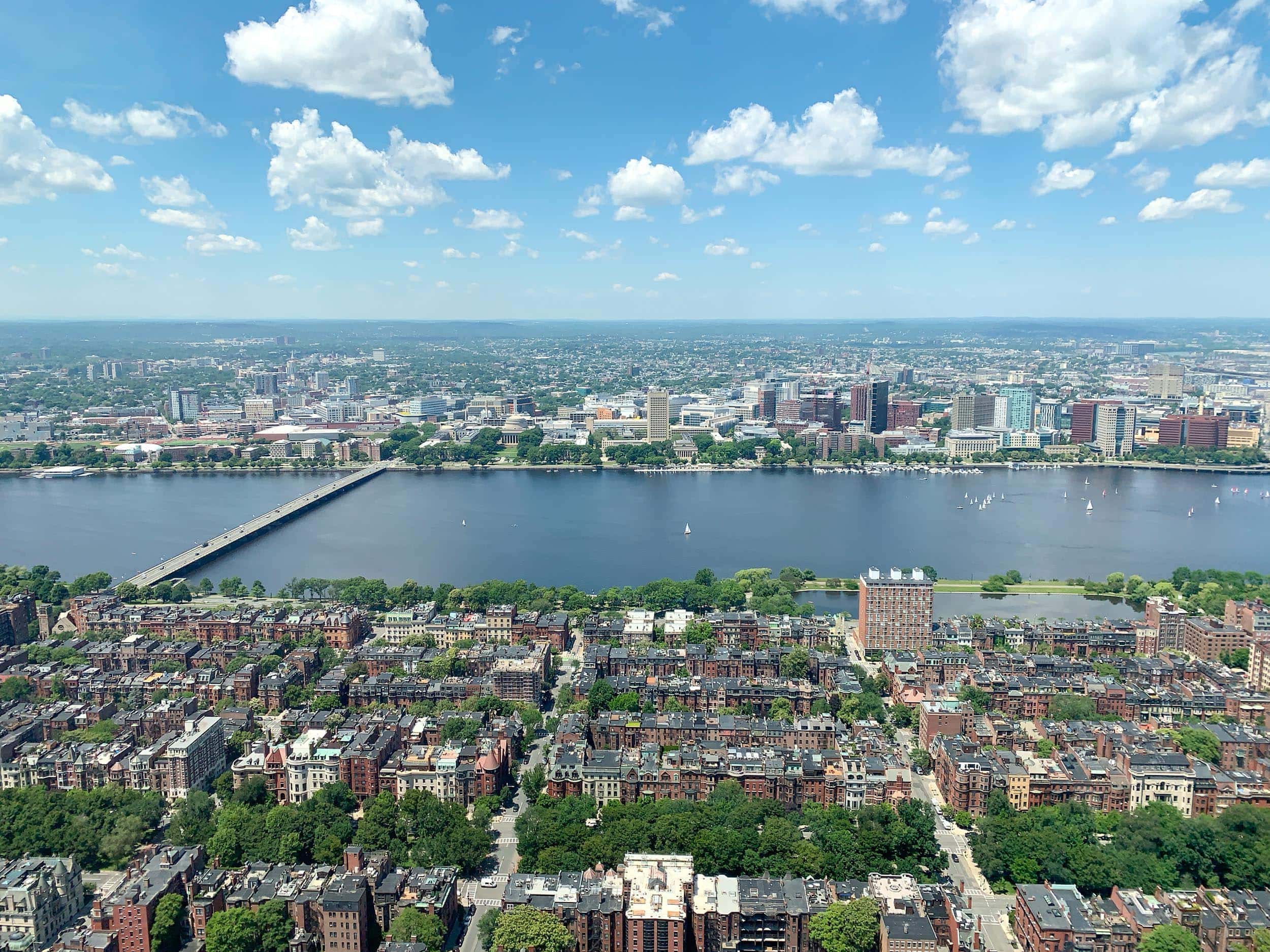 Boston (foreground) and Cambridge (across Charles River). View of Boston from Skywalk Observatory