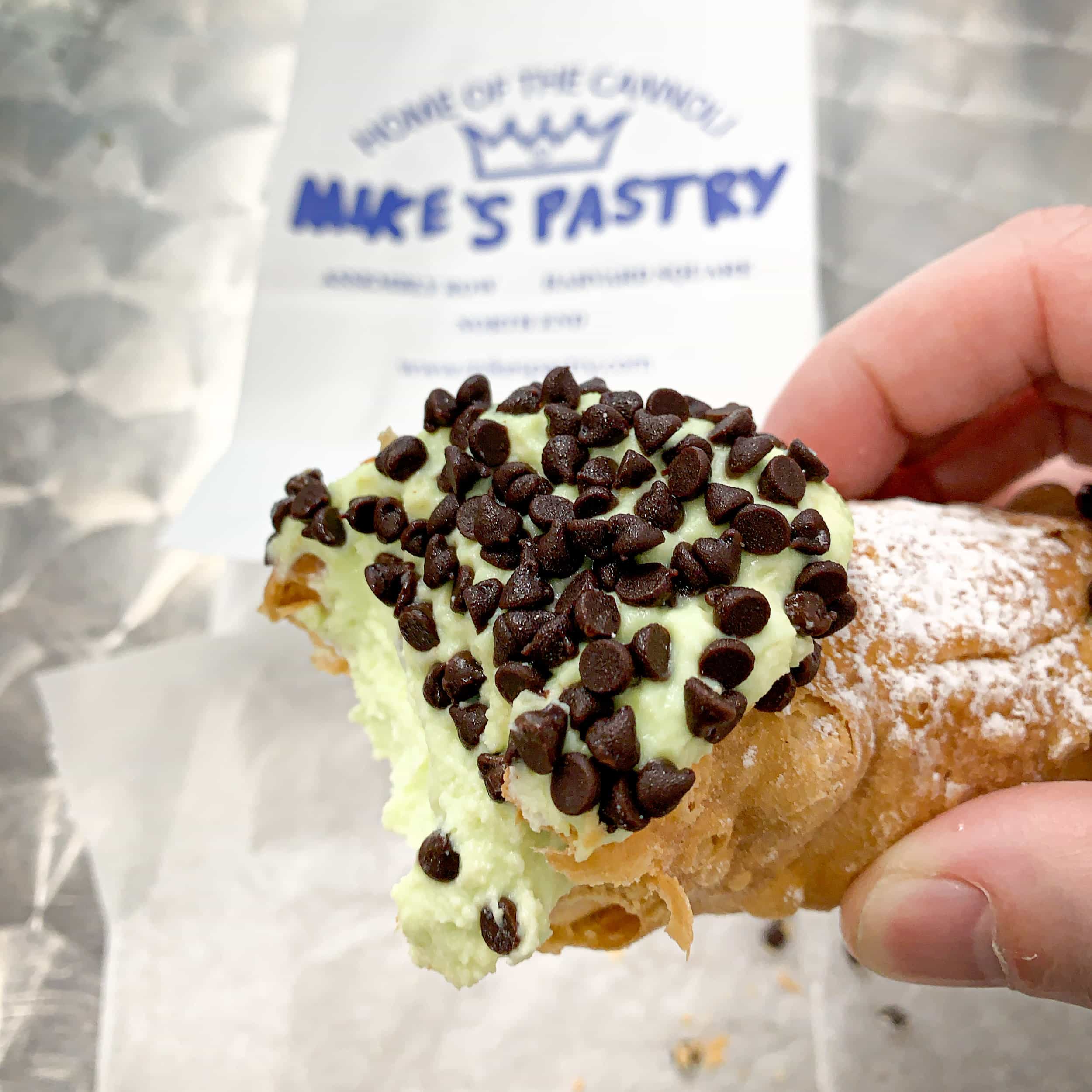 Mint chocolate chip cannoli is one of many delicious Boston foodie experiences you must try in the city.