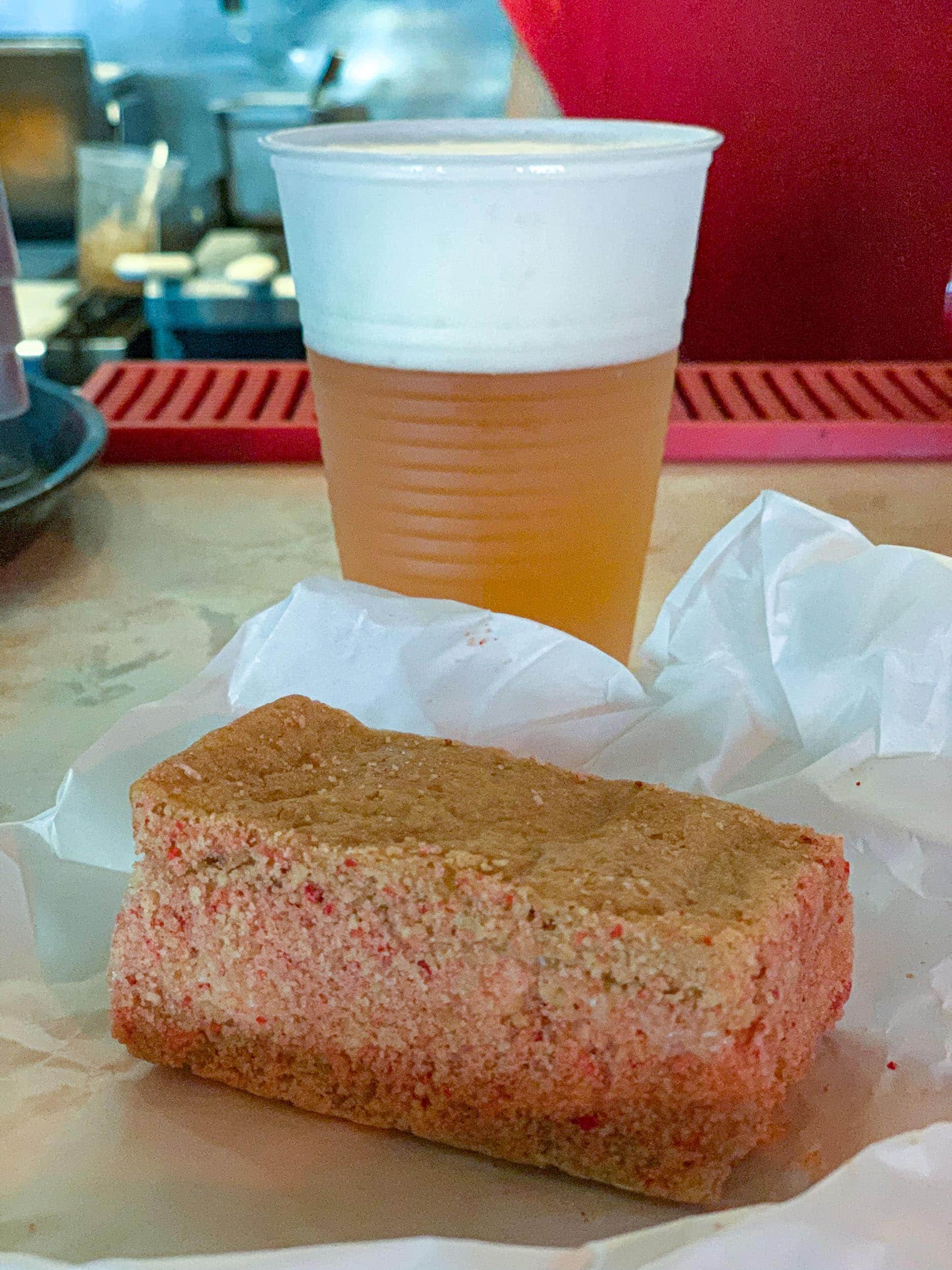 Local beer and strawberry shortcake ice cream sandwich