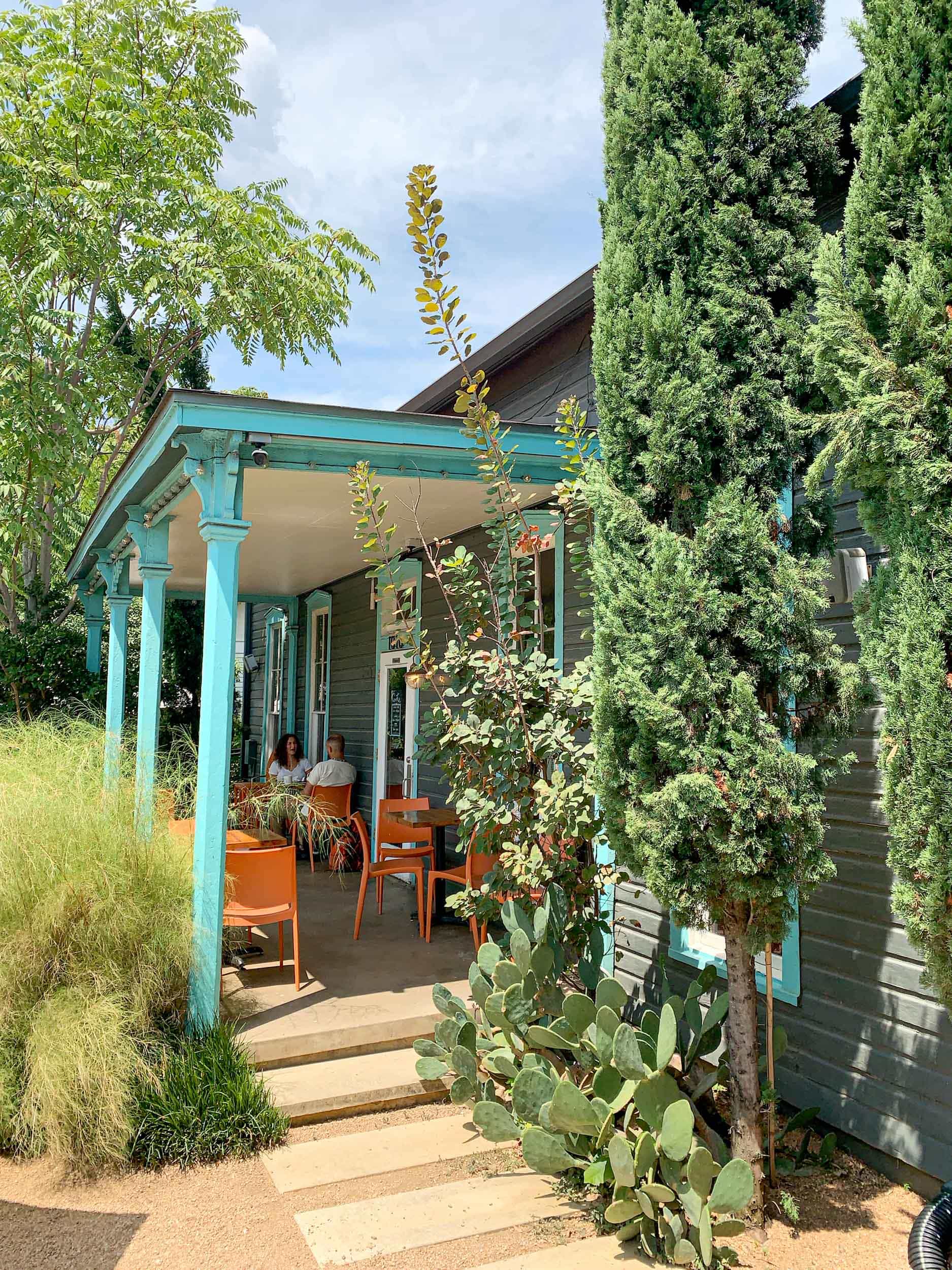 The shaded porch at Cenote, one of East Austin's best cafes. 