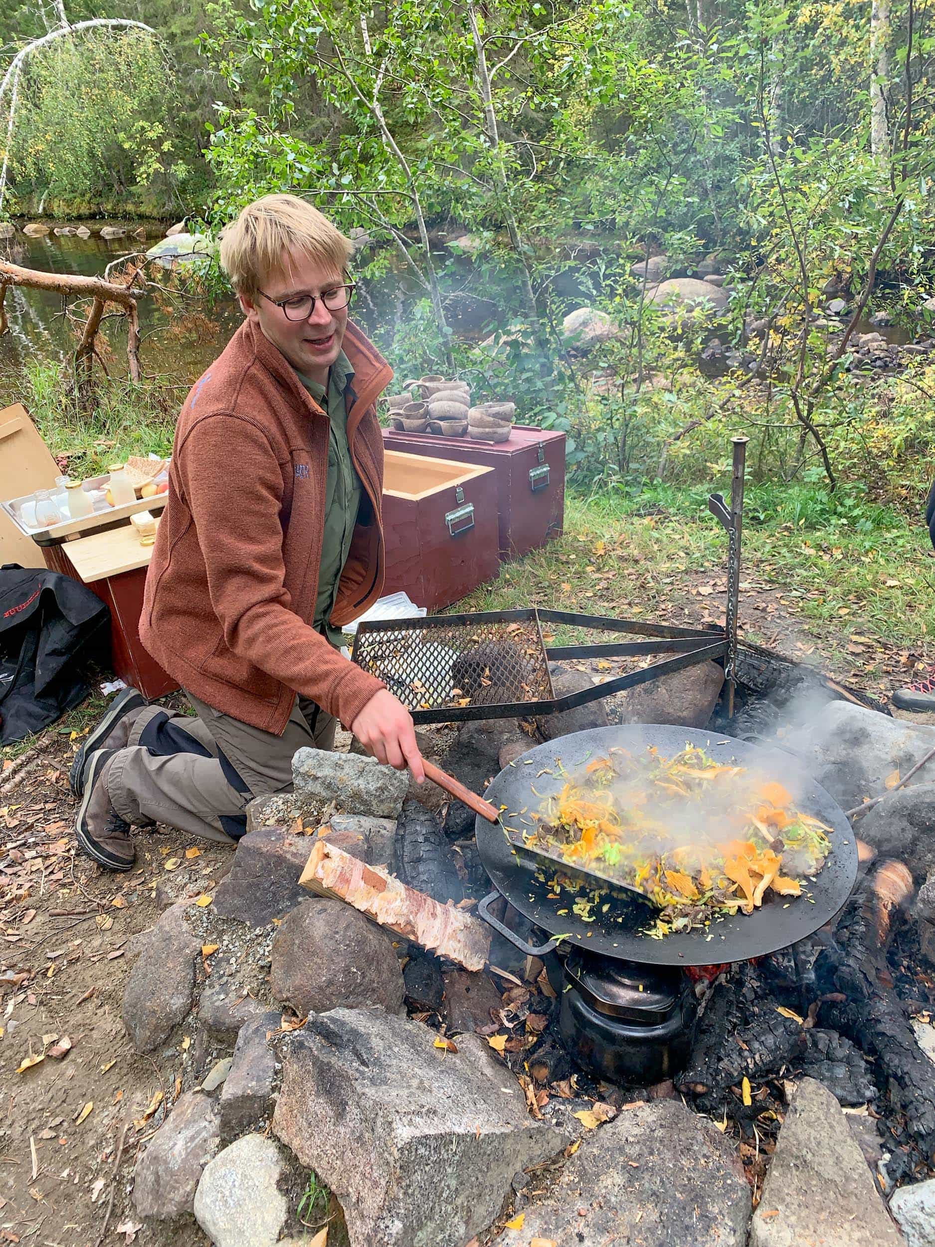 Cooking moose, a traditional Swedish food in Lapland