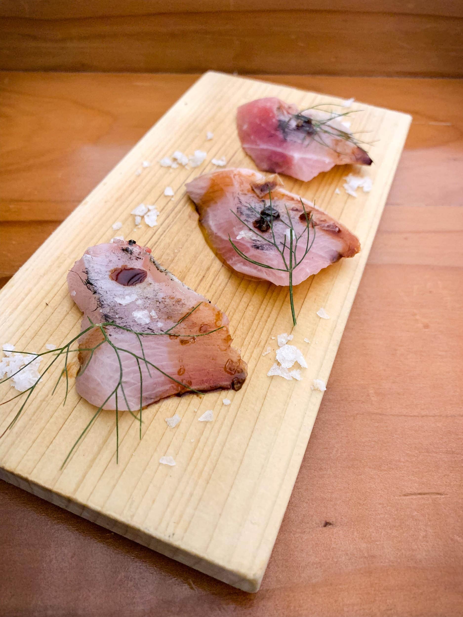 Hamachi with smoked tamari (a type of soy sauce)