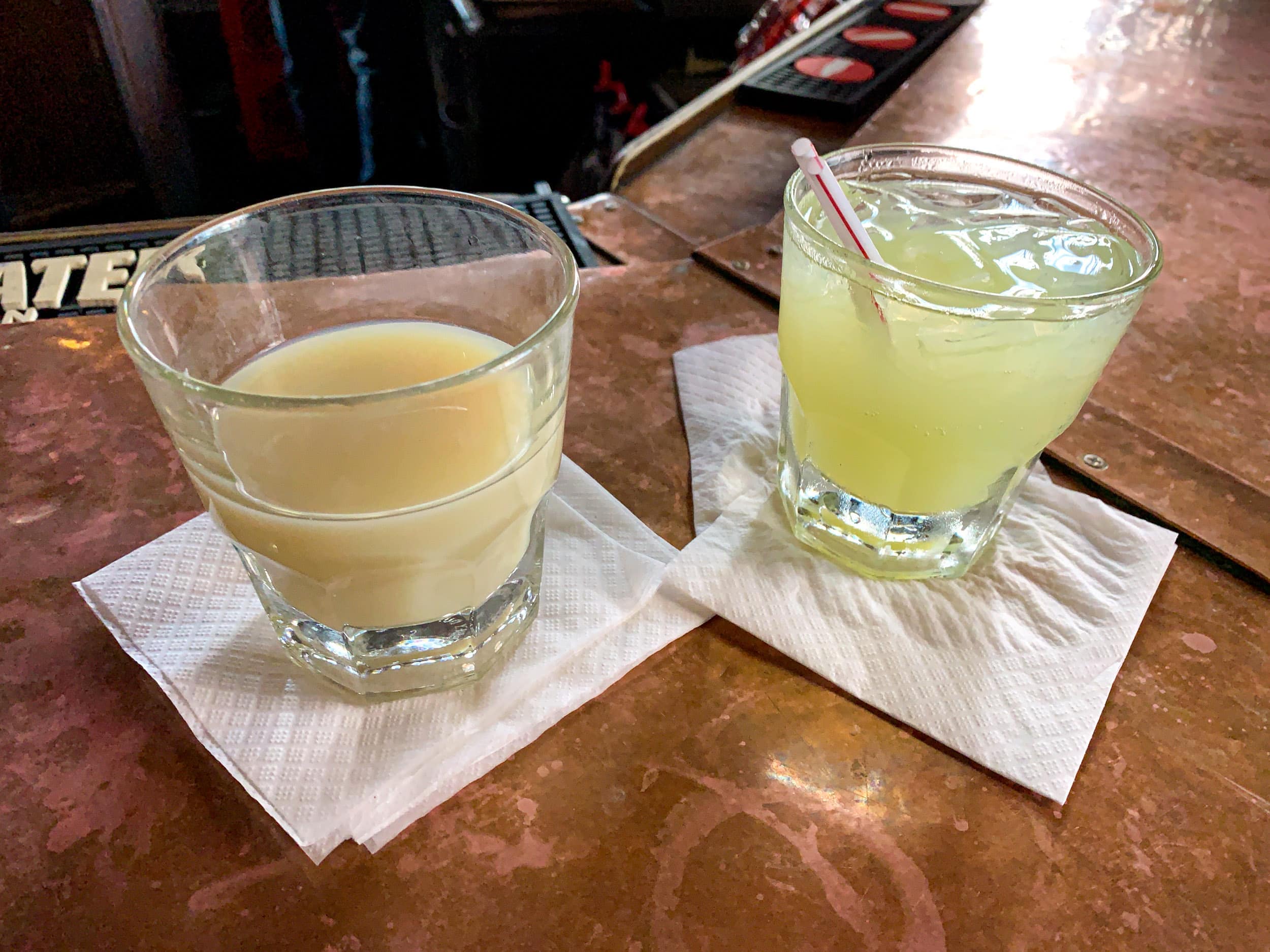 St. George Absinthe Verte (left, 120 proof) and an absinthe frappe (right)