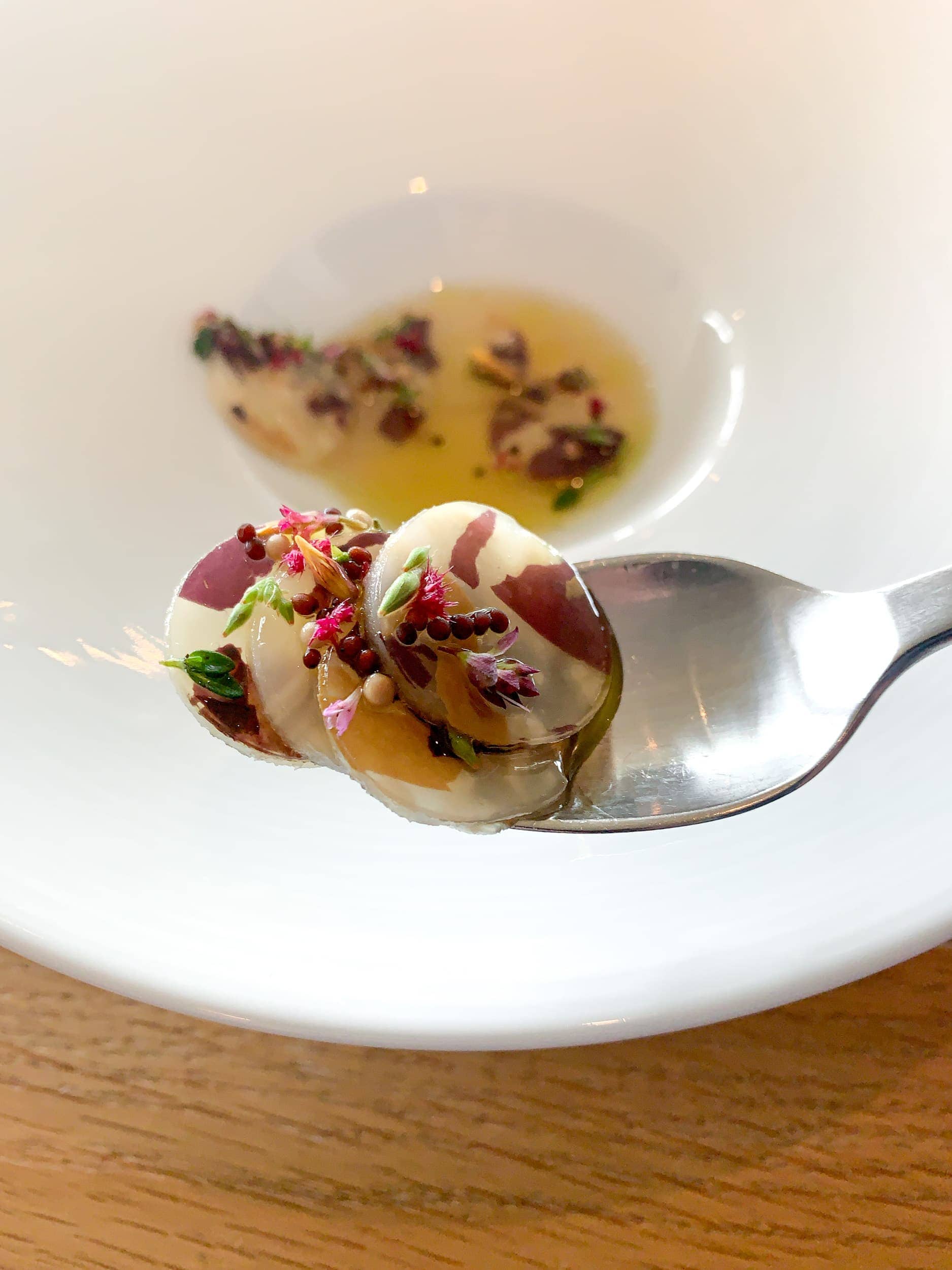 A spoonful of lightly pickled celeriac and seeds