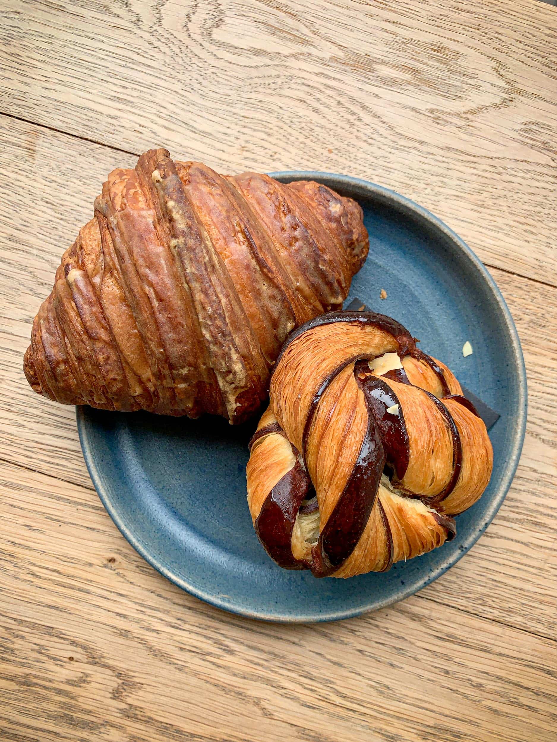 Espresso croissant and chocolate swirl croissant at Andersen & Maillard