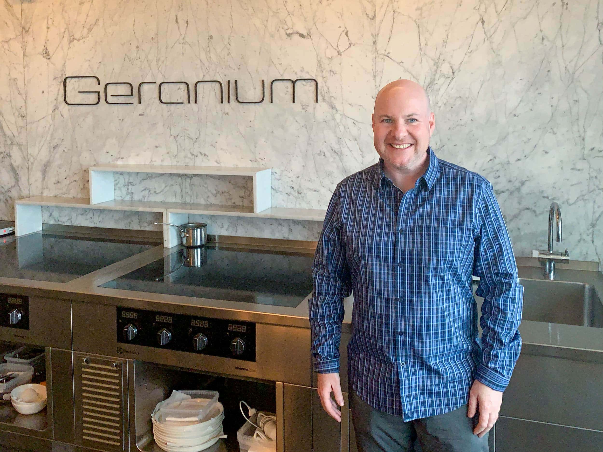 Posing in Geranium's kitchen after lunch