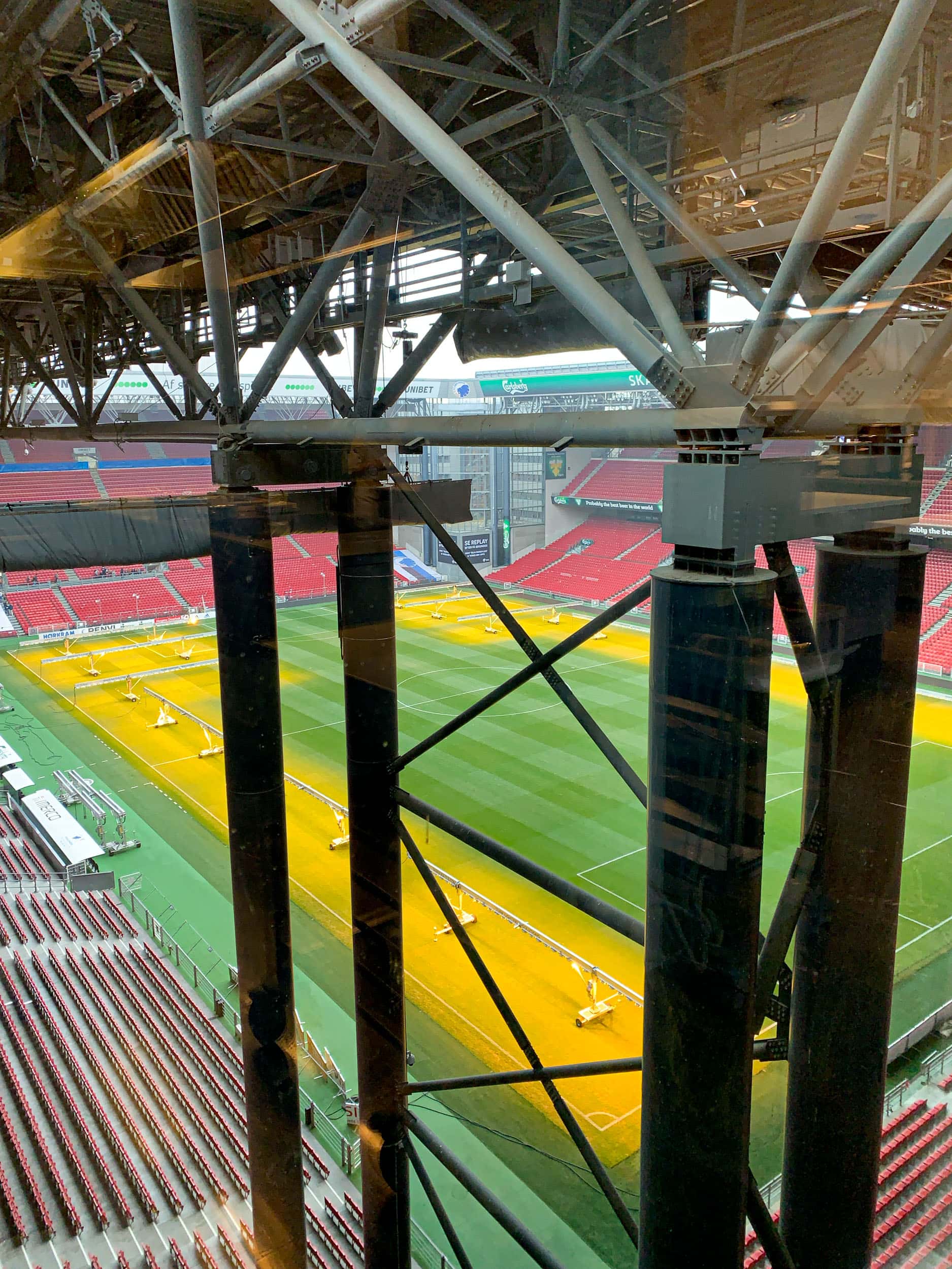 FC Copenhagen soccer pitch as seen from one of the prep kitchens