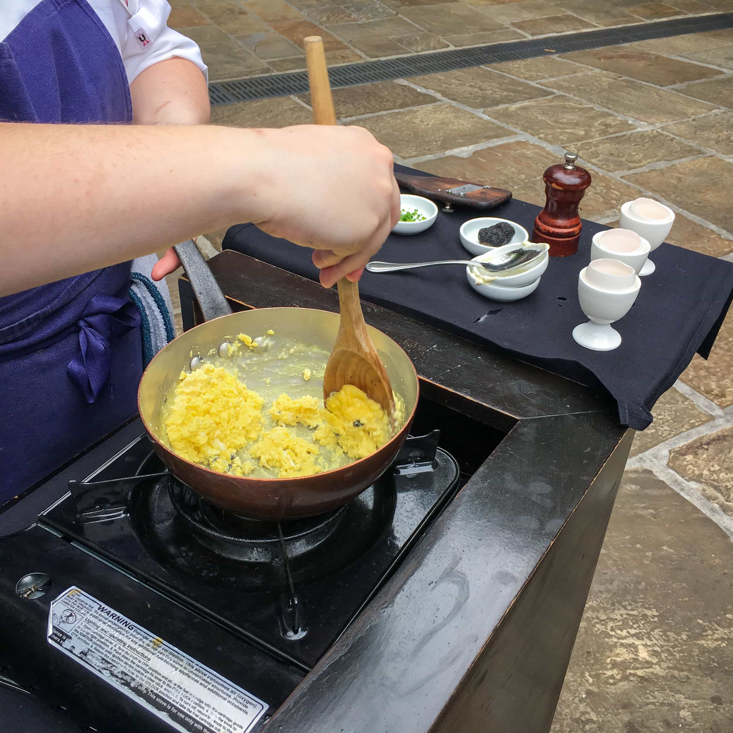 Scrambled eggs prepared tableside