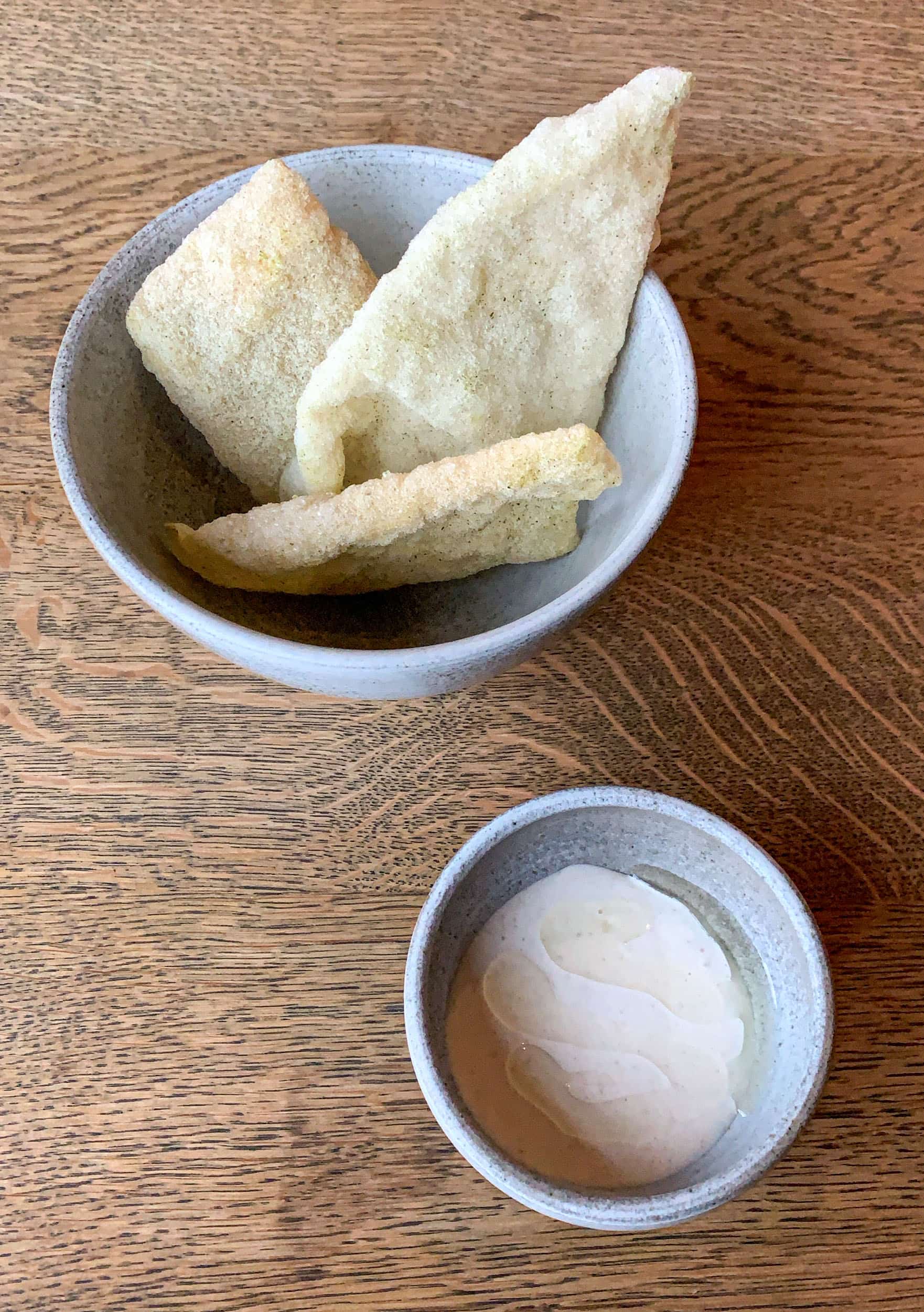 Yesterday's bread, potato skin emulsion, and cucumber