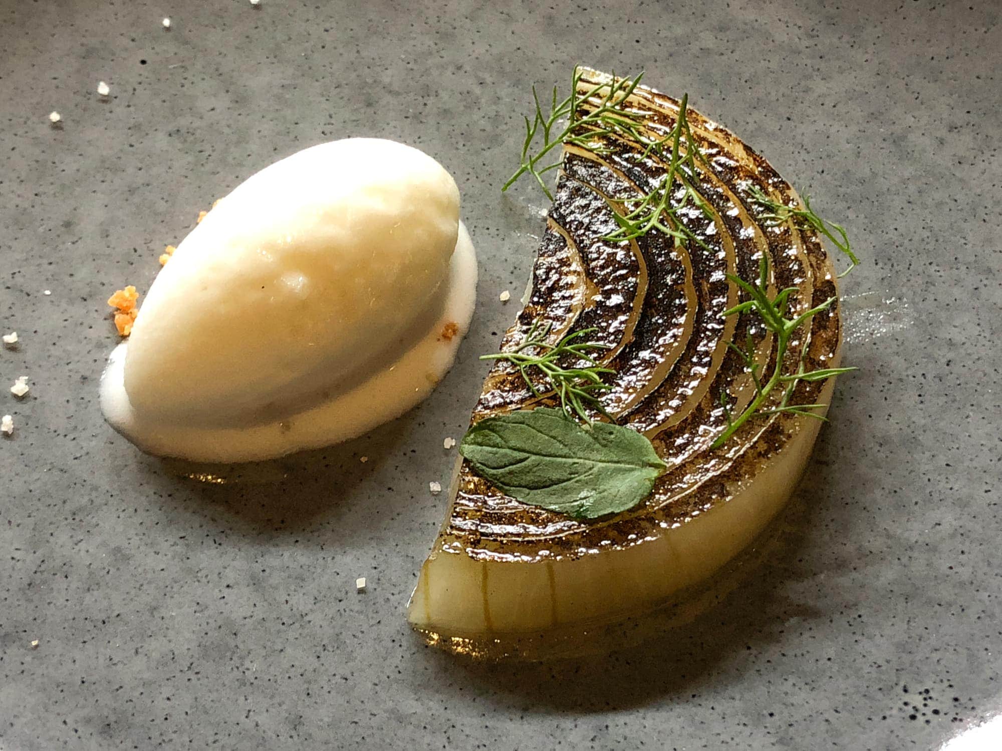 Onion, caramel, and ice cream