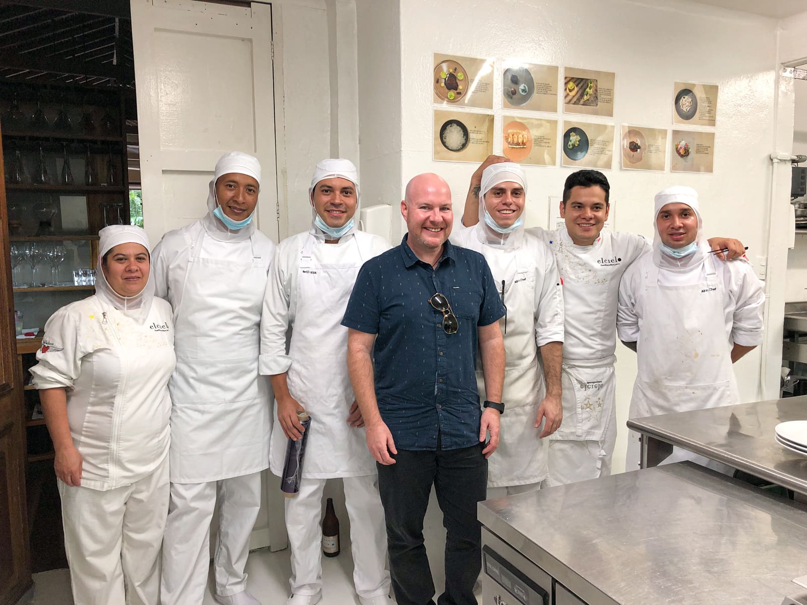 Thanking the chefs at El Cielo restaurant in Medellín, Colombia