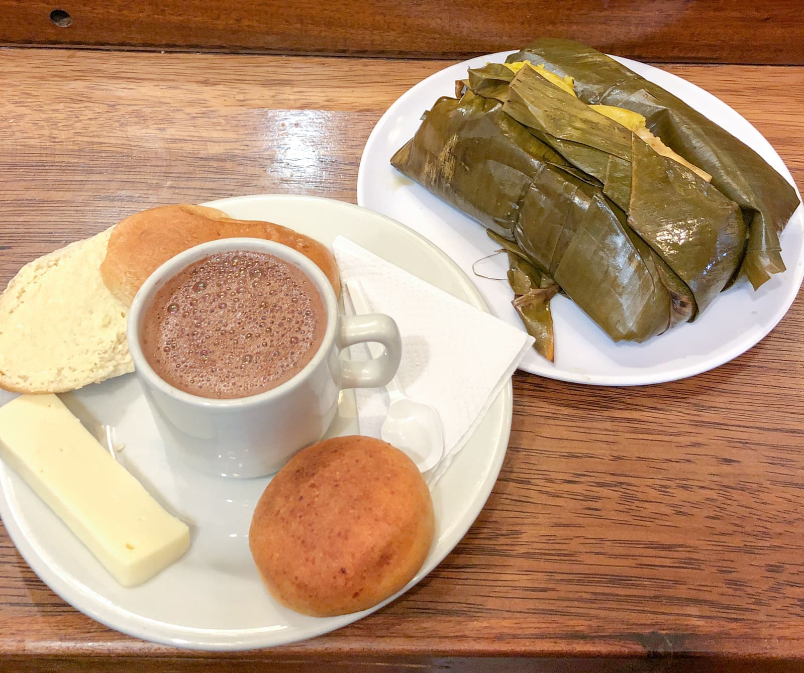 Hot chocolate and cheese, tamale at La Puerta Falsa