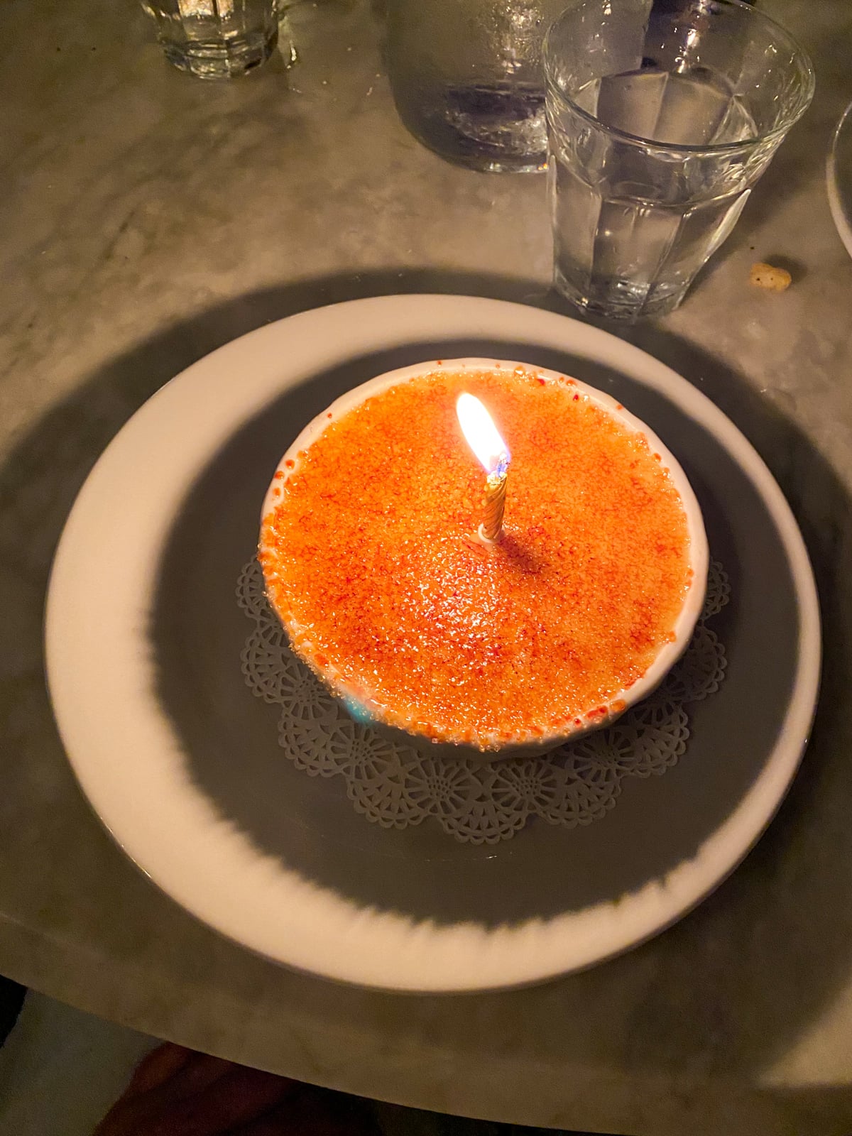 Birthday creme brûlée at Justine's