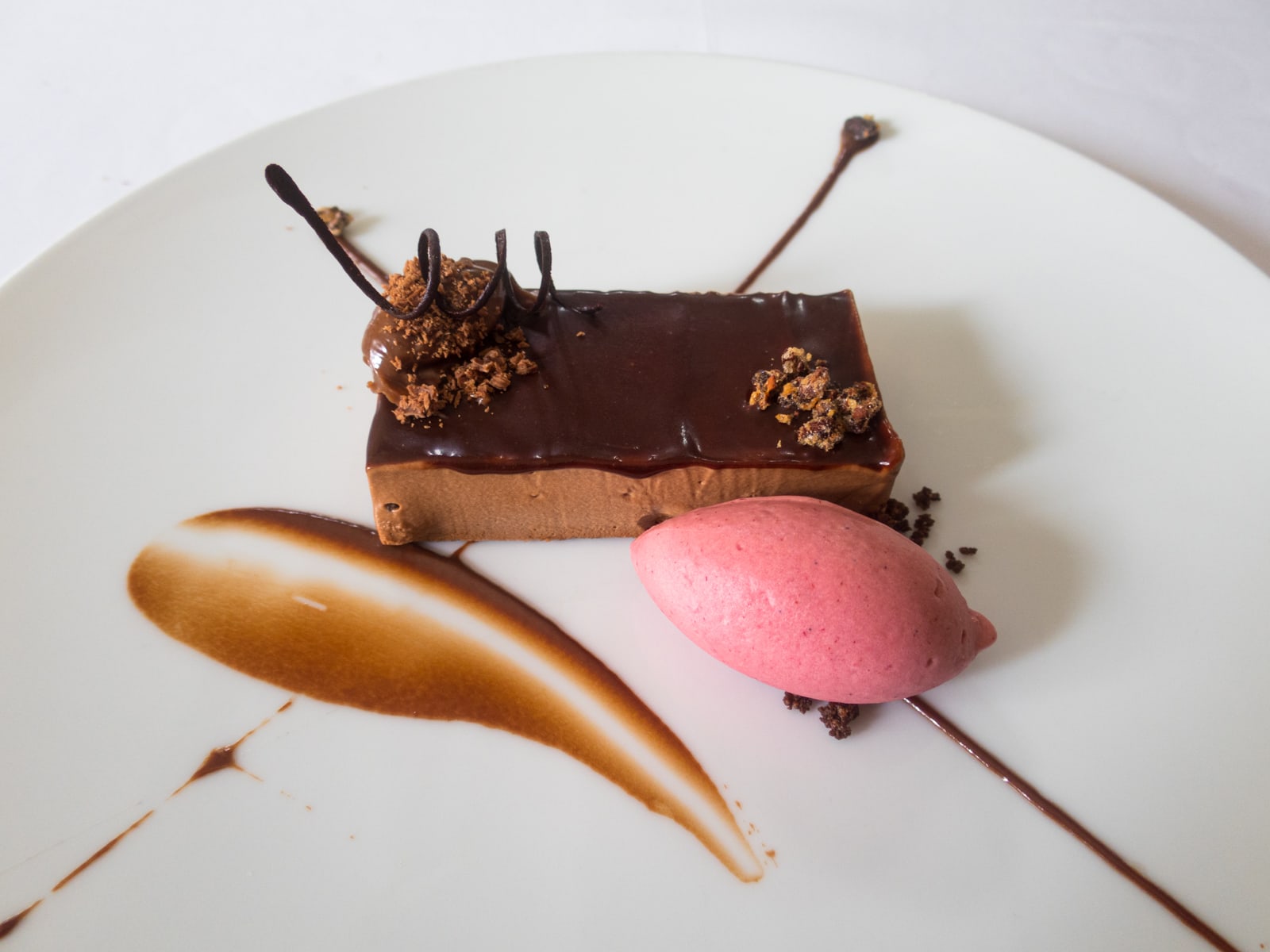 Praline, Guanaja chocolate, emulsified cacao, and Toblerone ganache at Rafael in the Miraflores district of Lima.