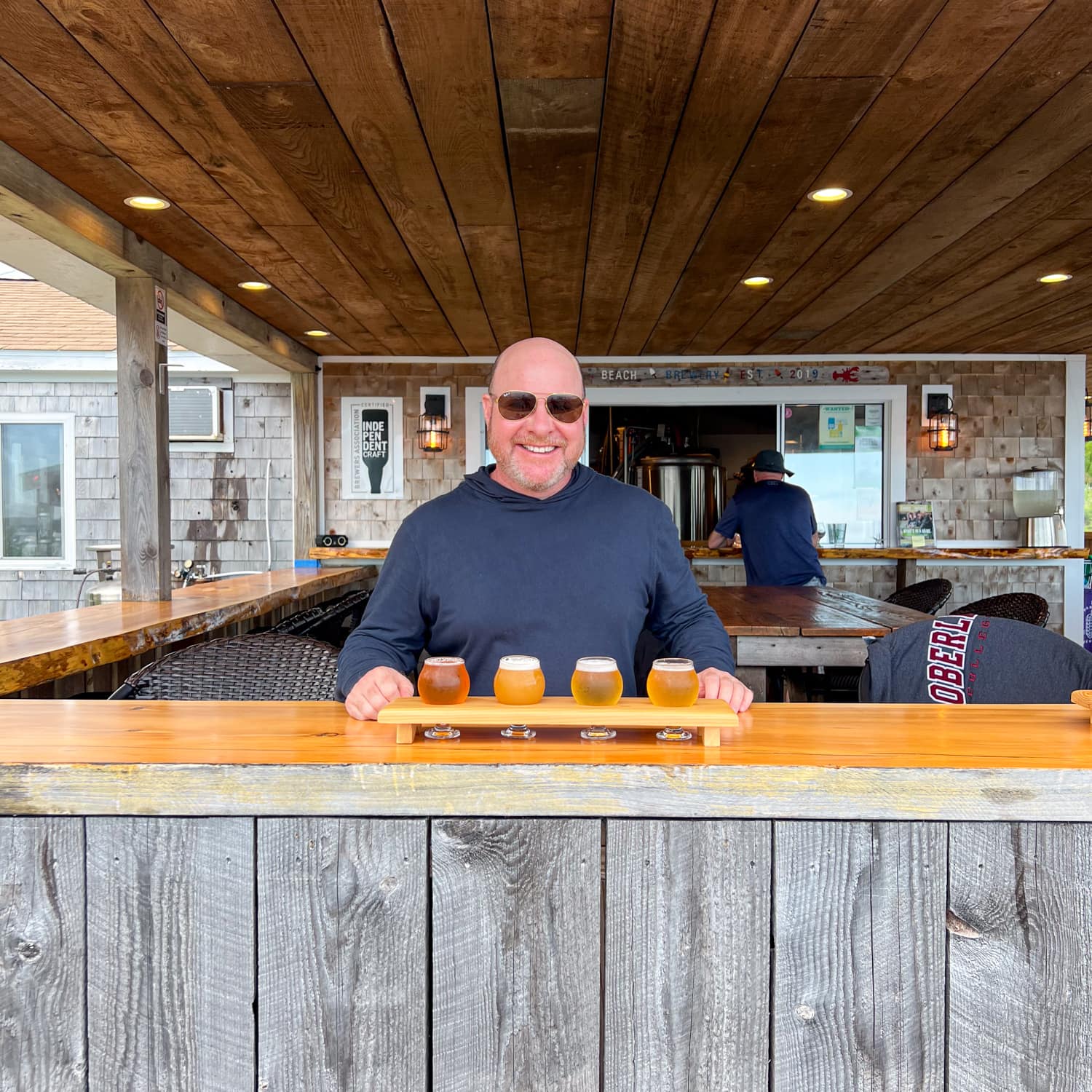 Maine craft beer flight at Waterman's Beach Brewery