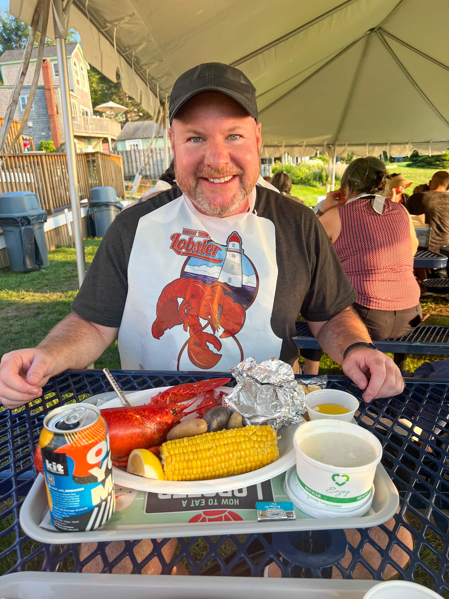 Dave prepares to eat his lobster dinner