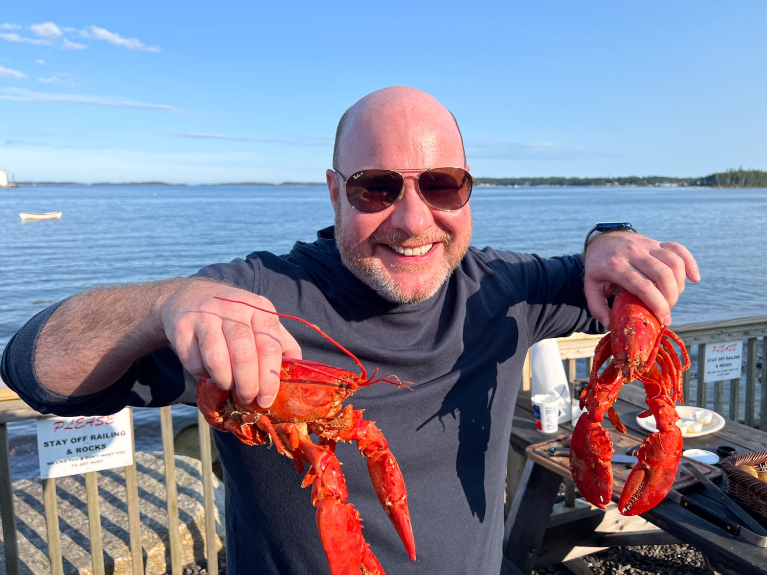 Dave with two Maine lobsters