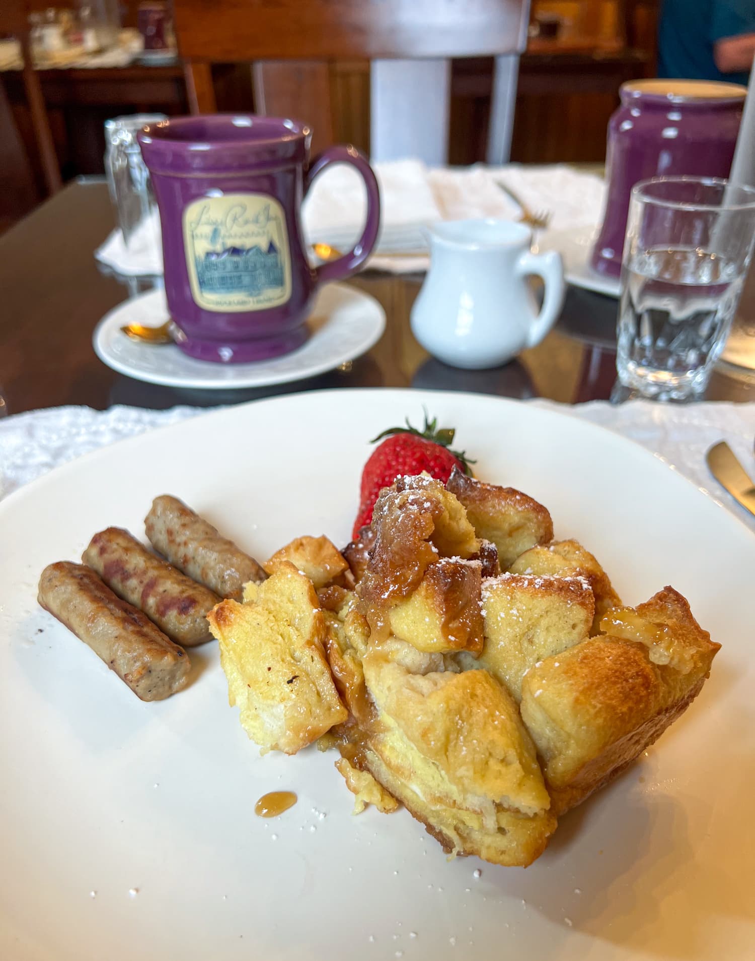 French toast with maple syrup and sausage