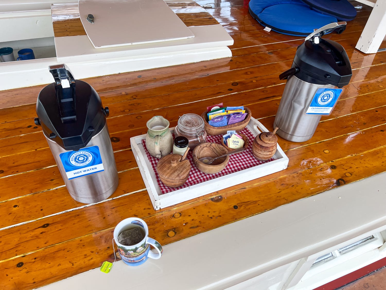 Daily coffee and tea service aboard the J & E Riggin