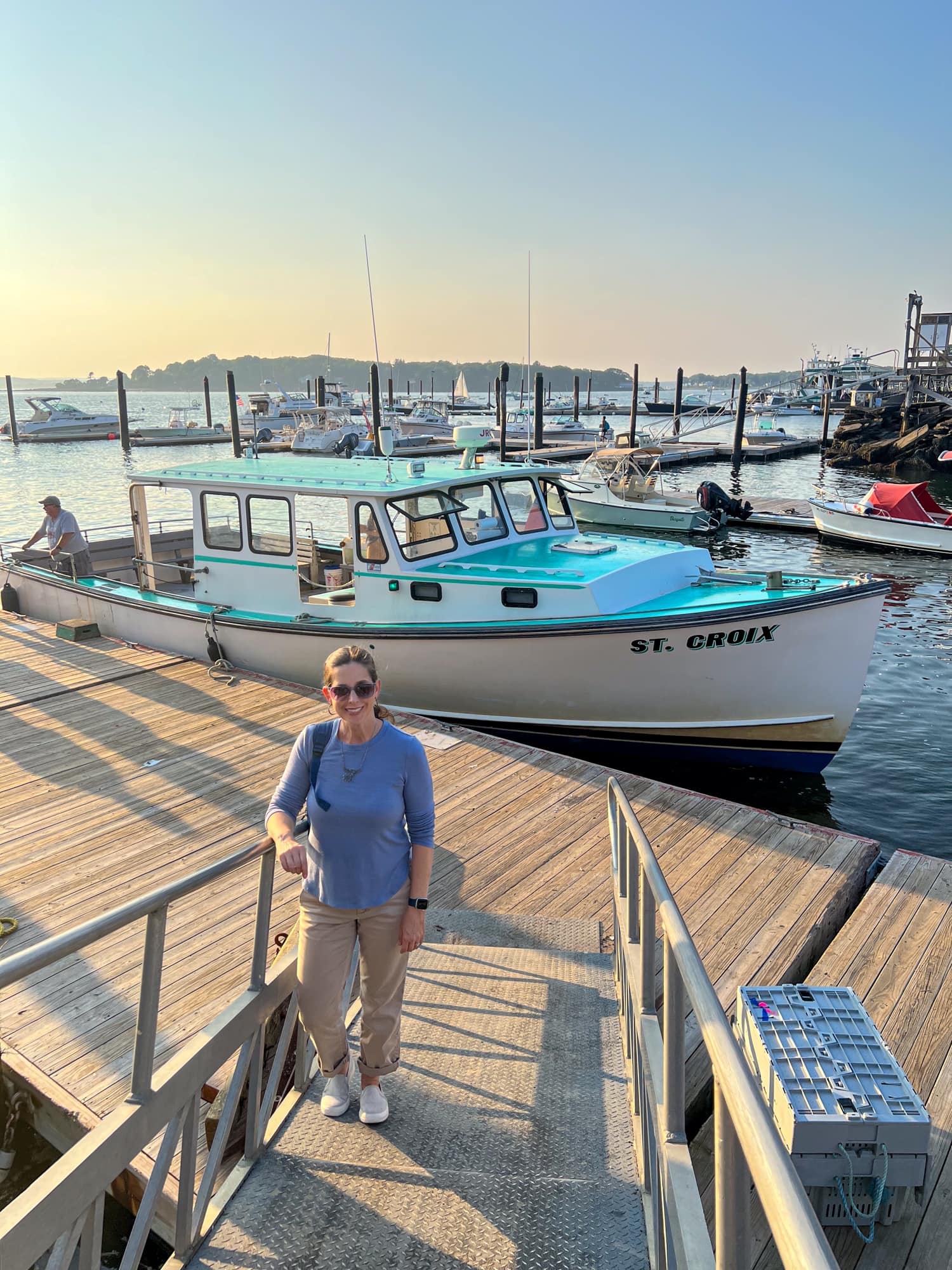 Kel arrives on Peaks Island during a sunset lobster bake tour