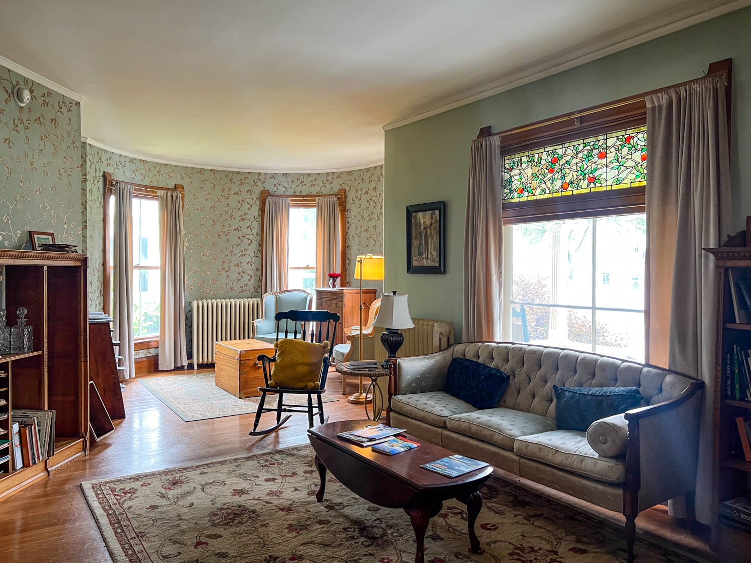 The first-floor parlor at the LimeRock Inn