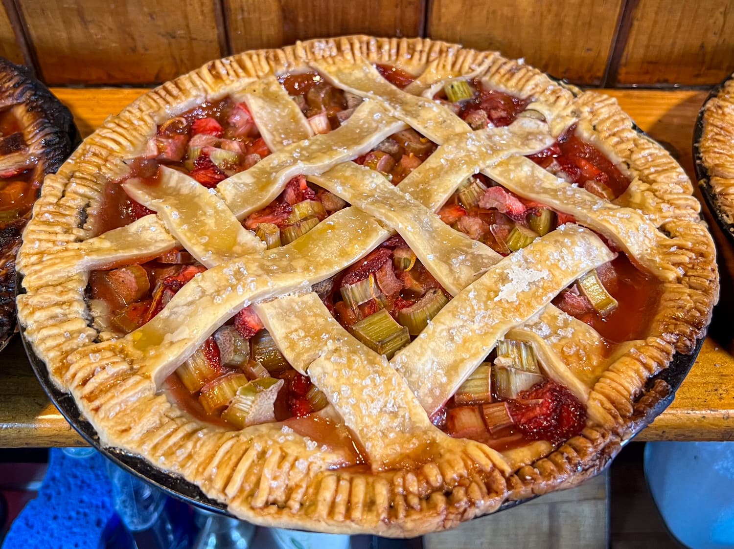 Whole strawberry rhubarb pie baked aboard the Schooner J & E Riggin