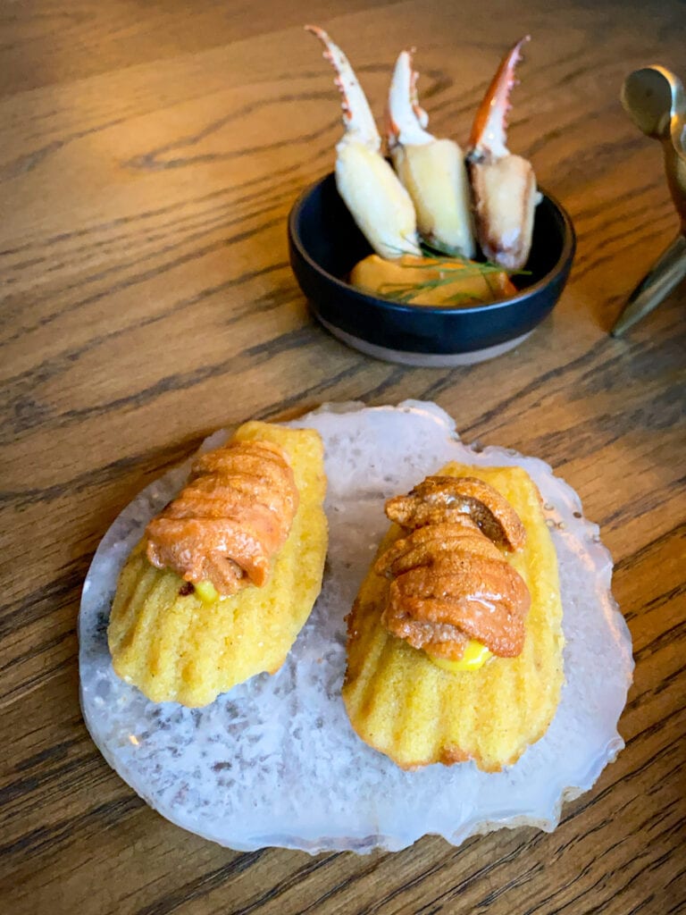 Uni and cornbread at Hestia, one of the best restaurants in Austin, TX