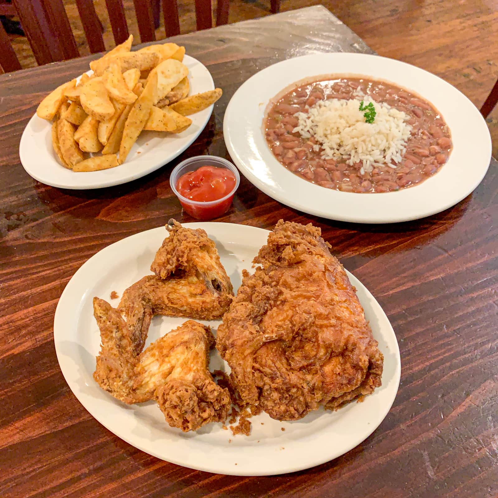 Willie Mae's fried chicken, red beans and rice, fries