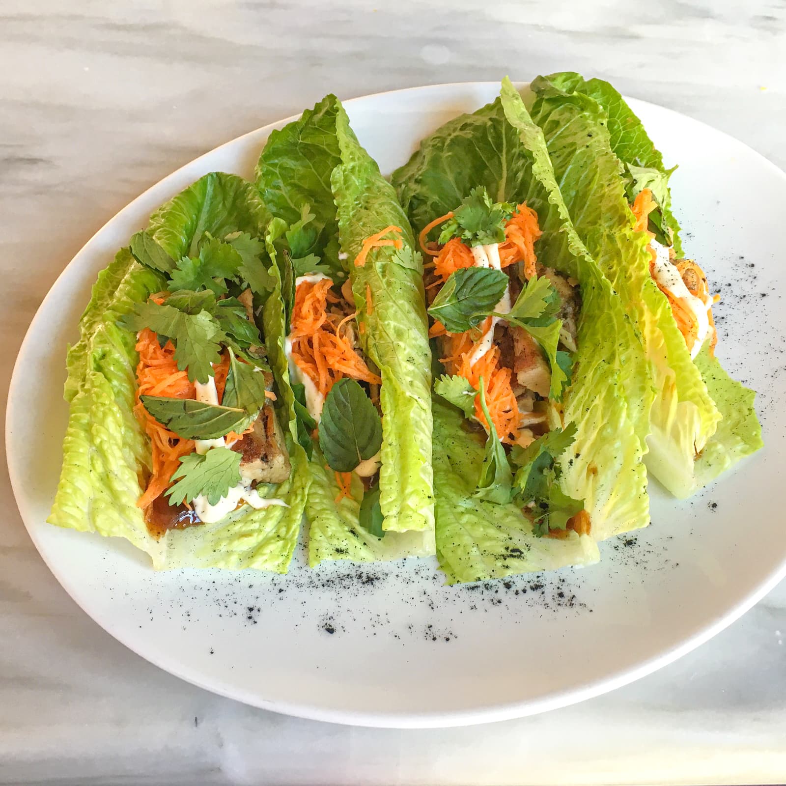 Lettuce tacos with duck