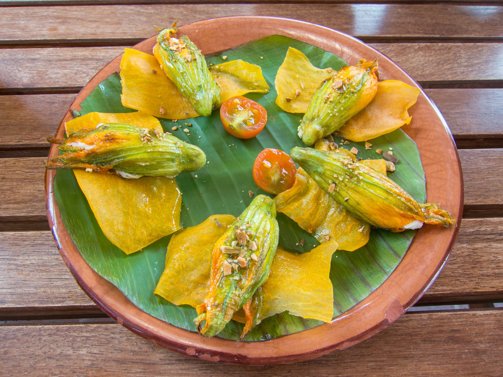 Ricotta-filled squash blossoms at Casa Oaxaca