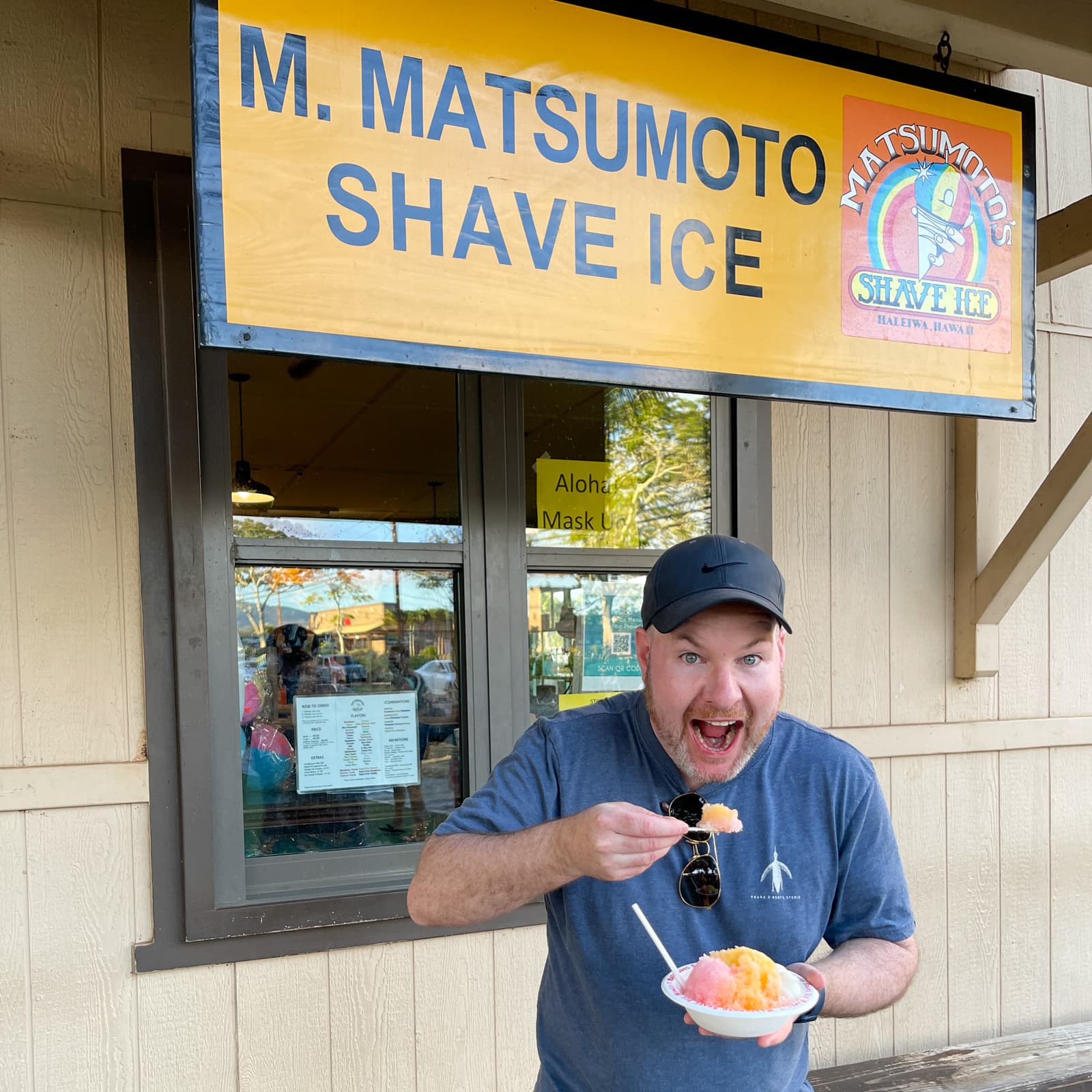 Dave at Matsumoto Shave Ice, one of the best places to eat in Oahu.