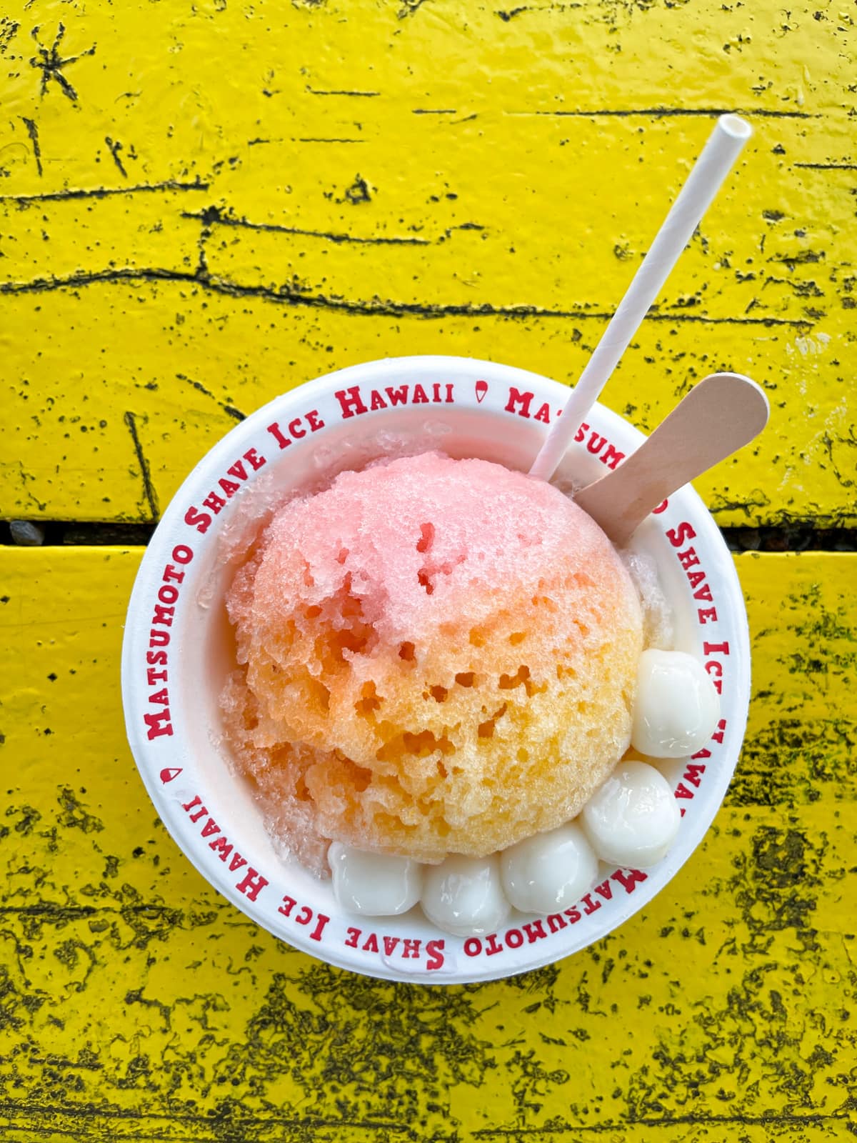 Tropical shave ice with mochi.