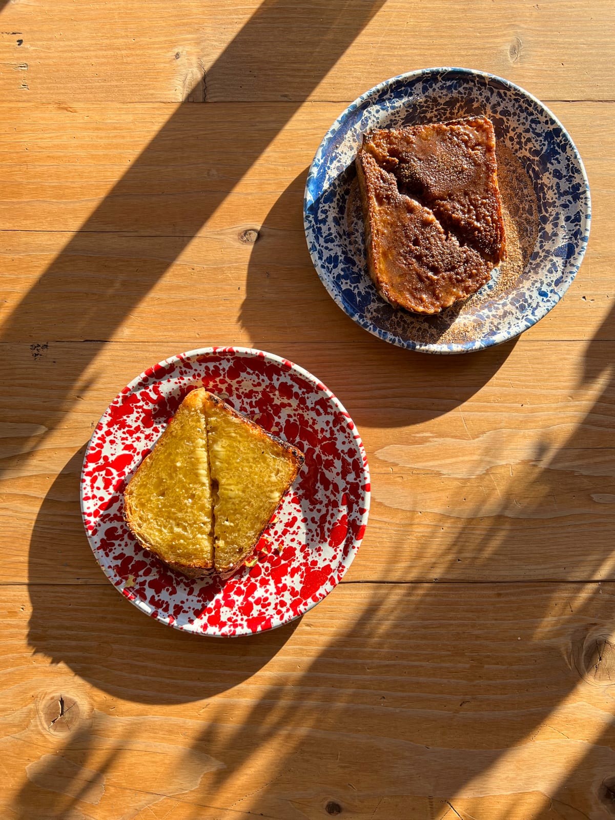 Honey and butter (left) and cinnamon on sourdough bread