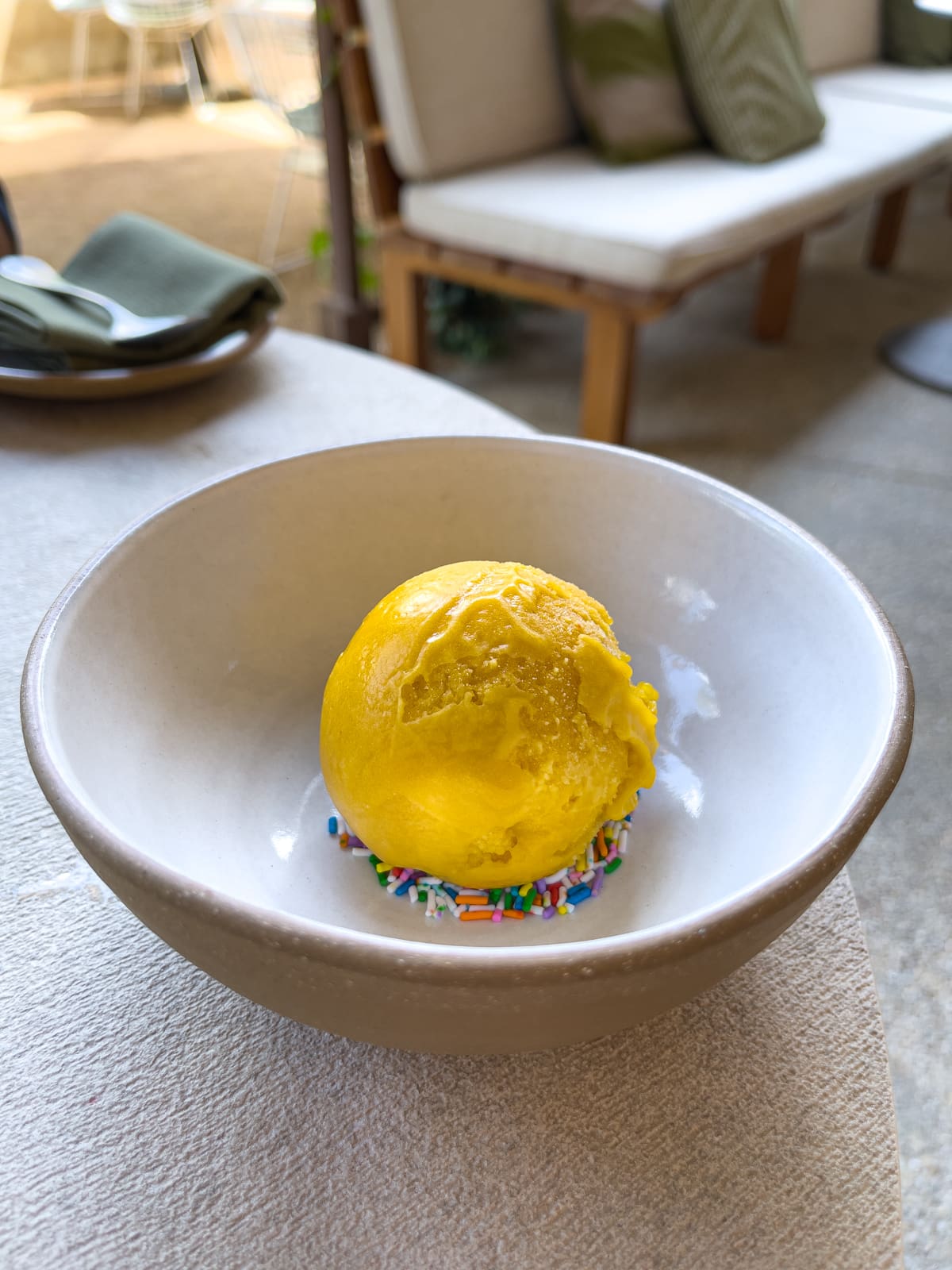 Mango chile sorbet at Summer House in South Austin was one of my best dessert dishes in 2021.