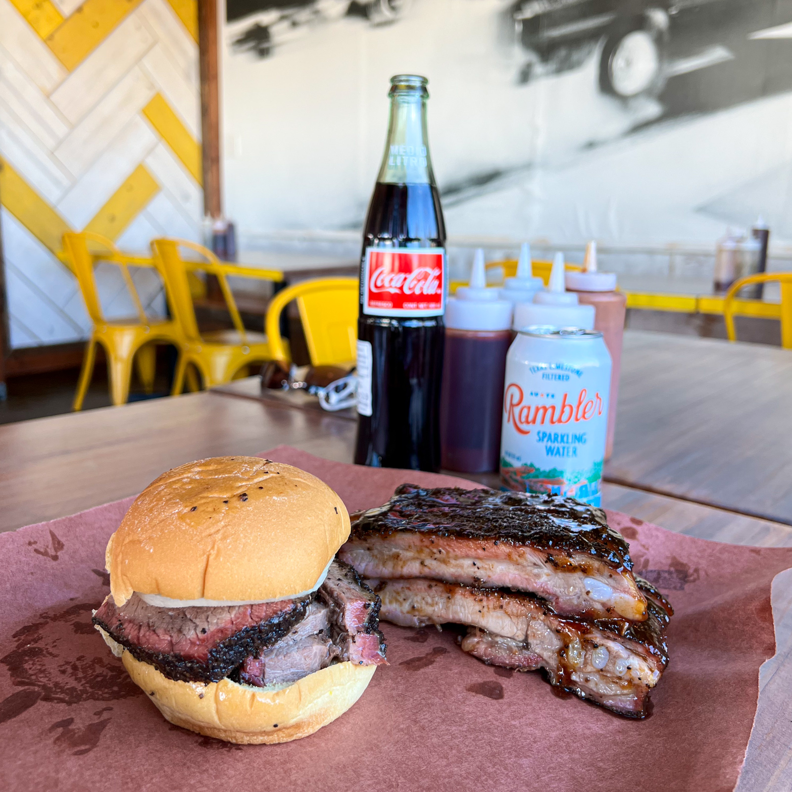 Brisket sandwich and pork ribs at La Barbecue in East Austin