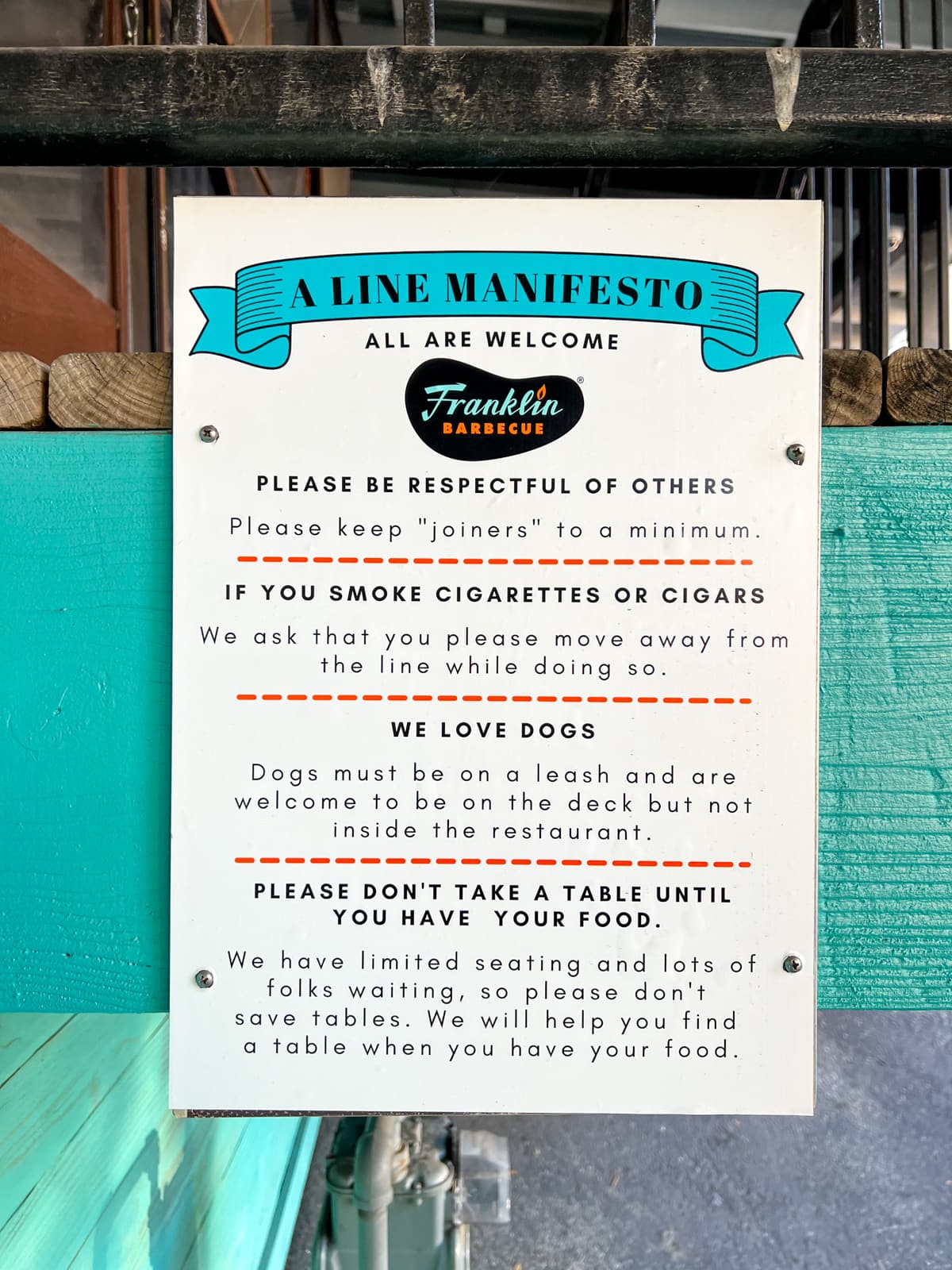 Franklin Barbecue Line Manifesto