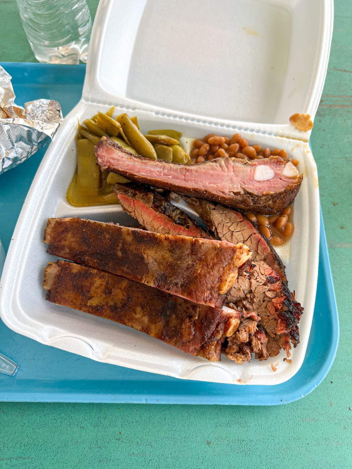 Brisket and pork ribs at Sam's Bar-B-Que in East Austin, TX