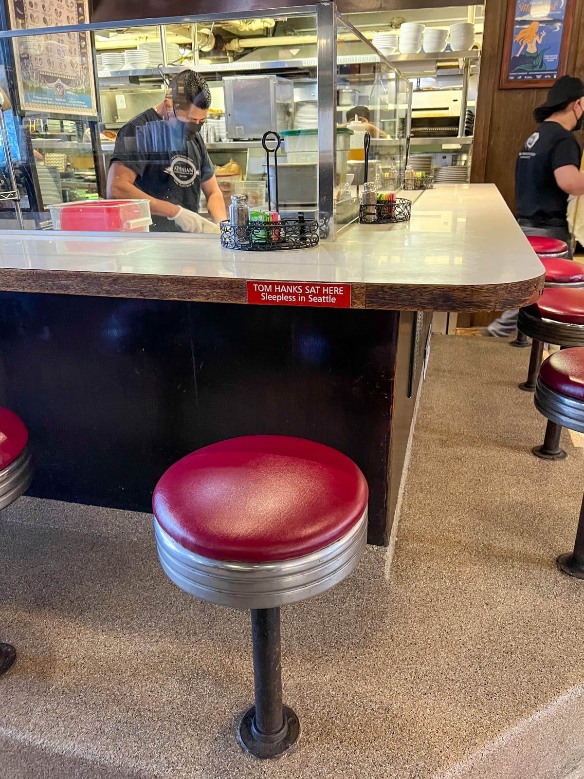 Tom Hanks' bar stool at the Athenian Restaurant, as seen in Sleepless in Seattle.