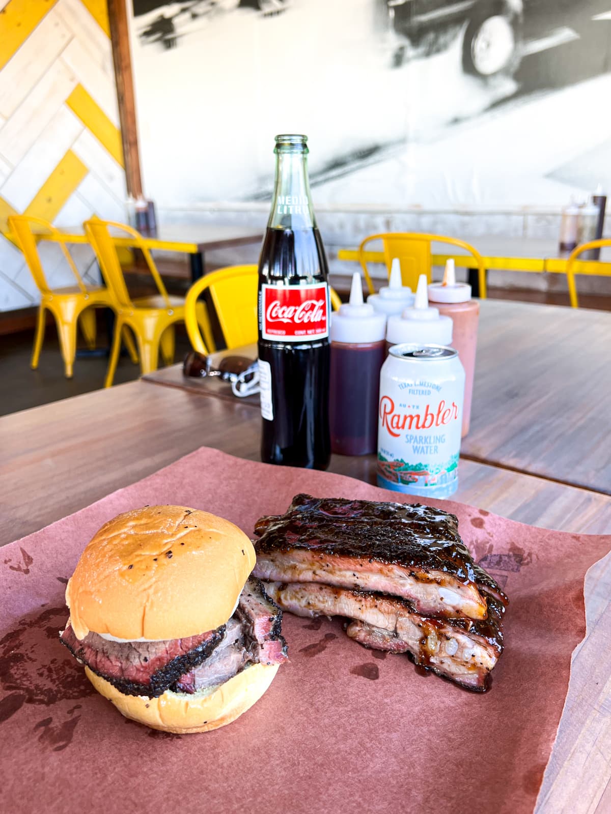 Brisket sandwich and pork ribs at la Barbecue in East Austin