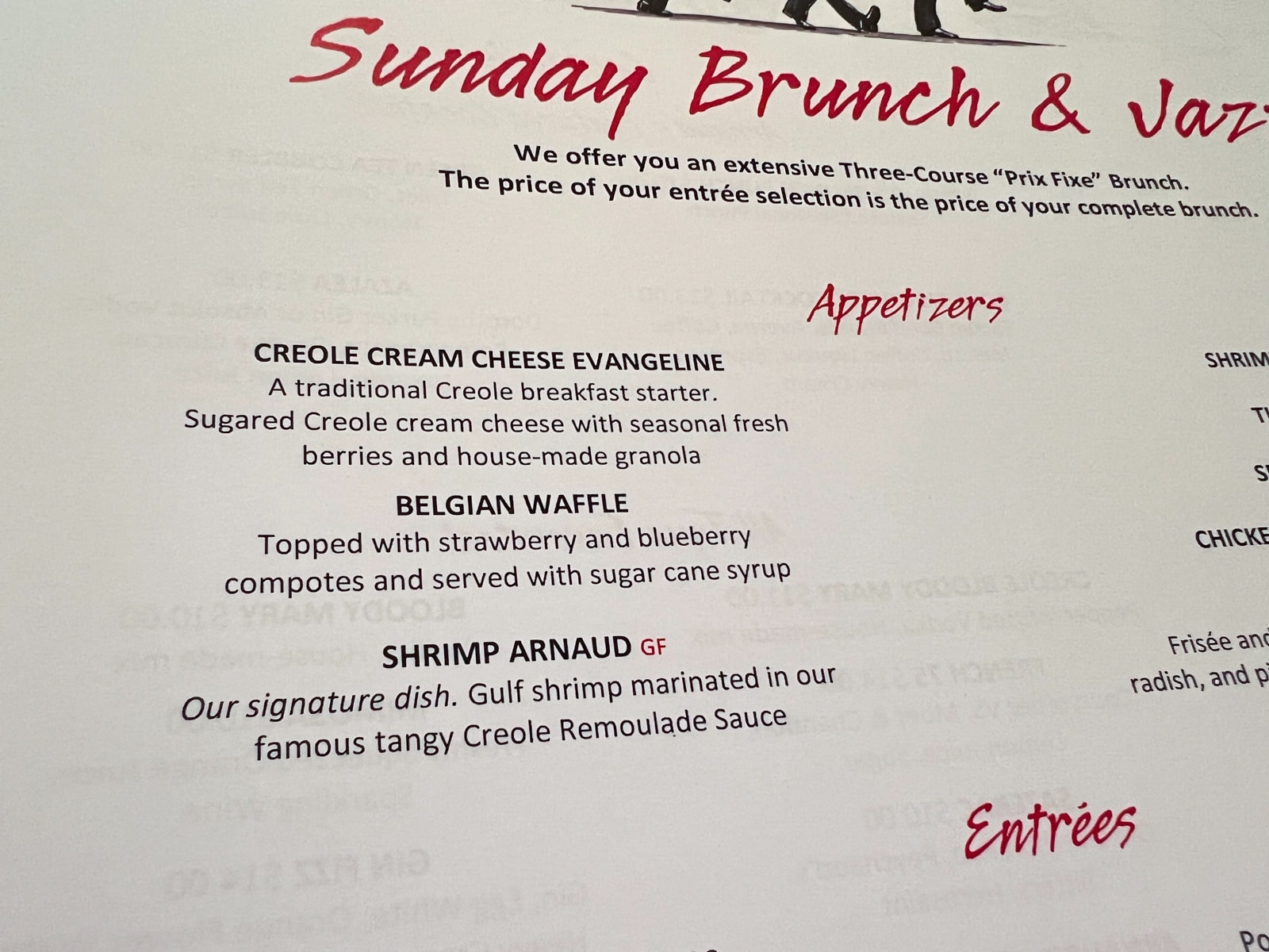 Arnaud's Sunday brunch menu