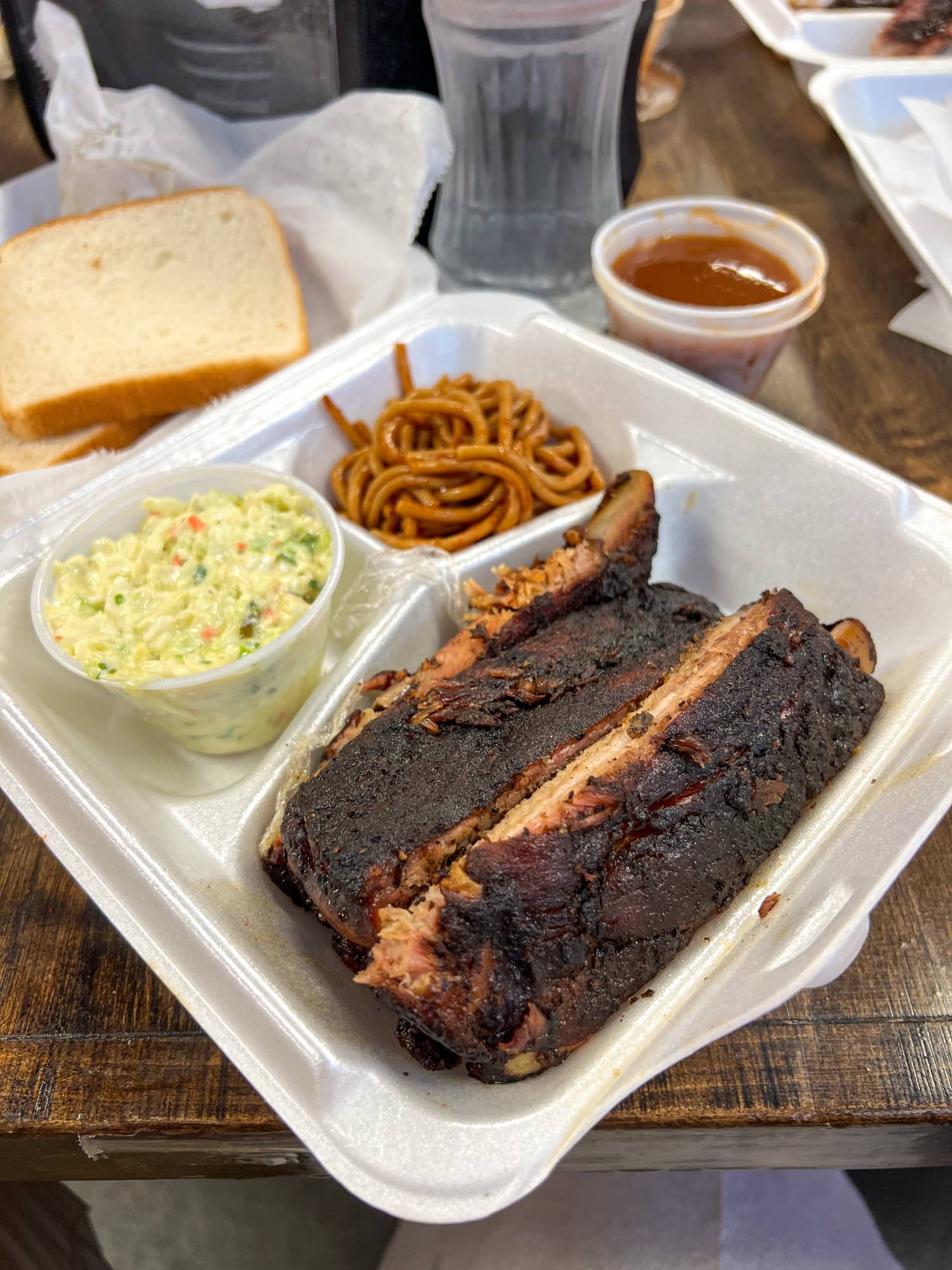 Pork ribs and BBQ spaghetti at Cozy Corner