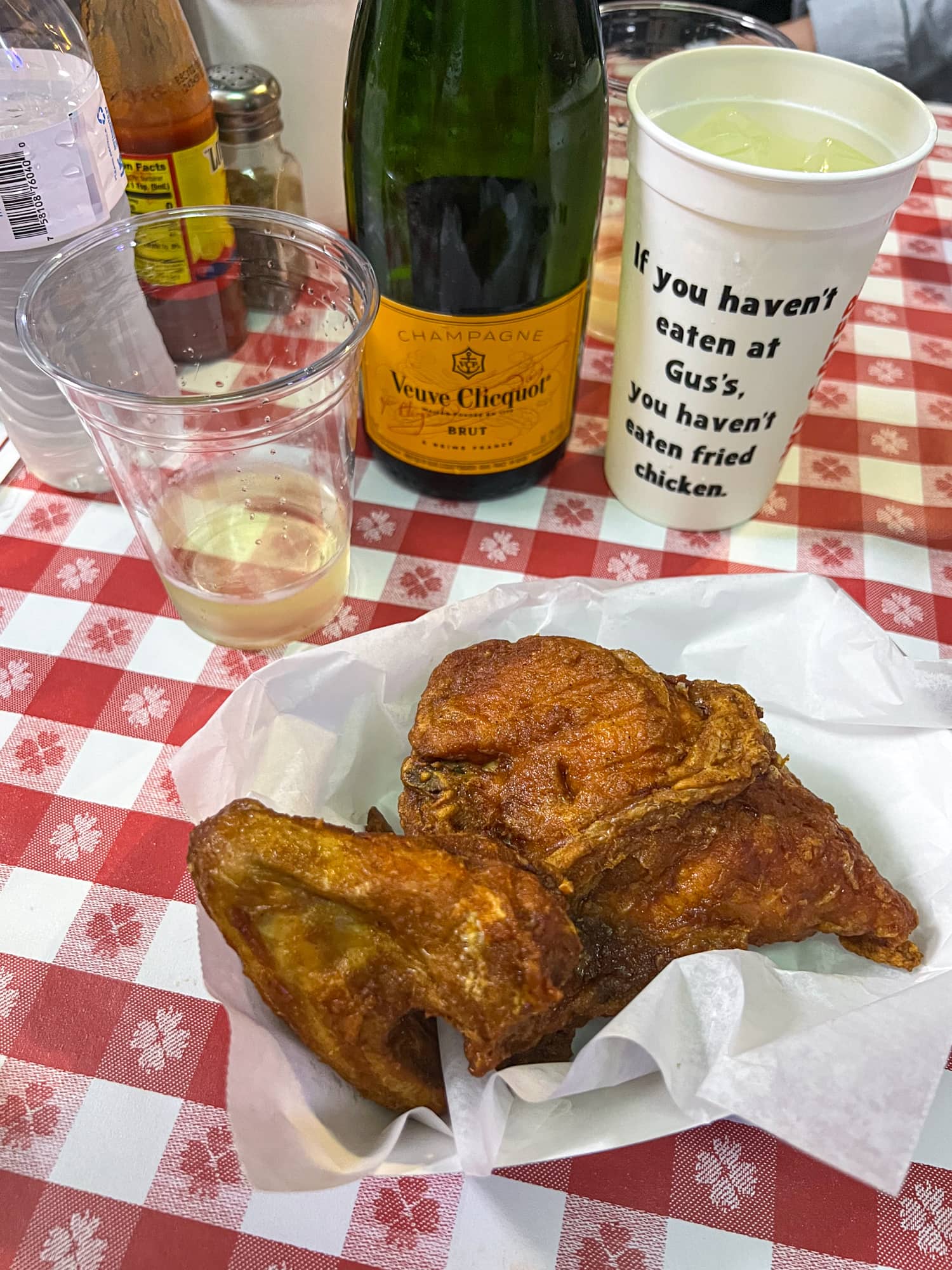 Gus's fried chicken with champagne