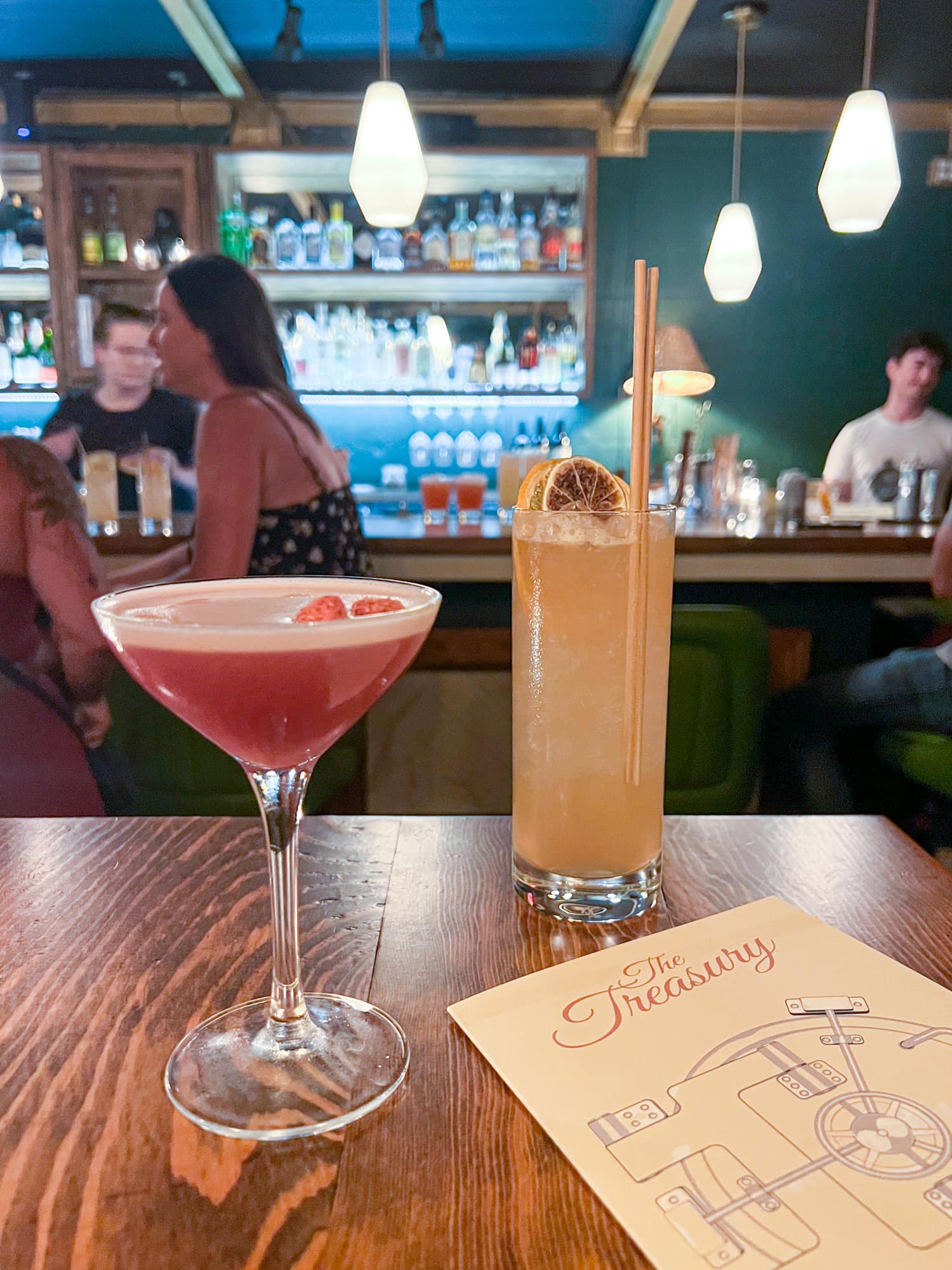 Clover Club cocktail (left) in The Treasury speakeasy at Shangri-La bar